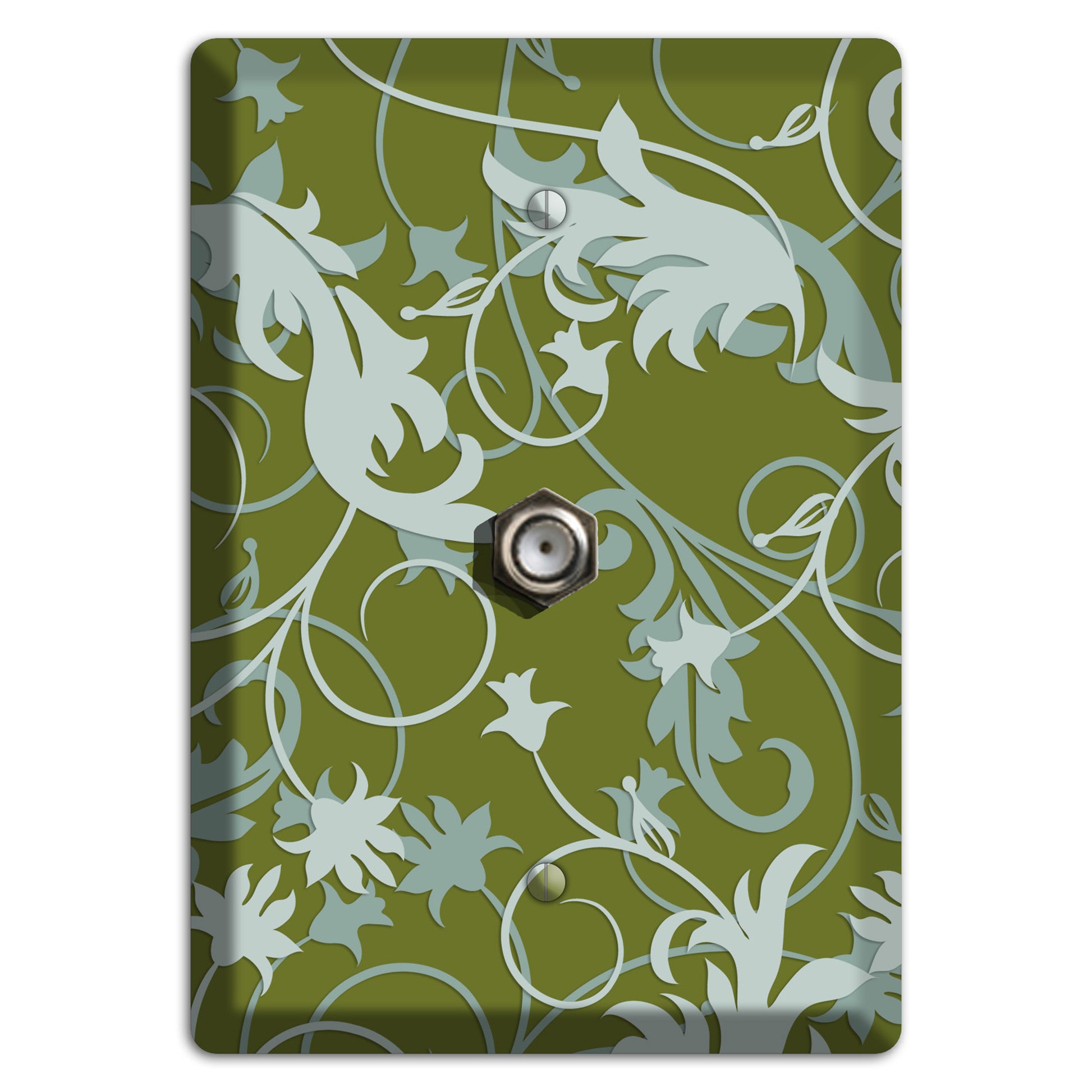 Green and Beige Victorian Sprig Cable Wallplate