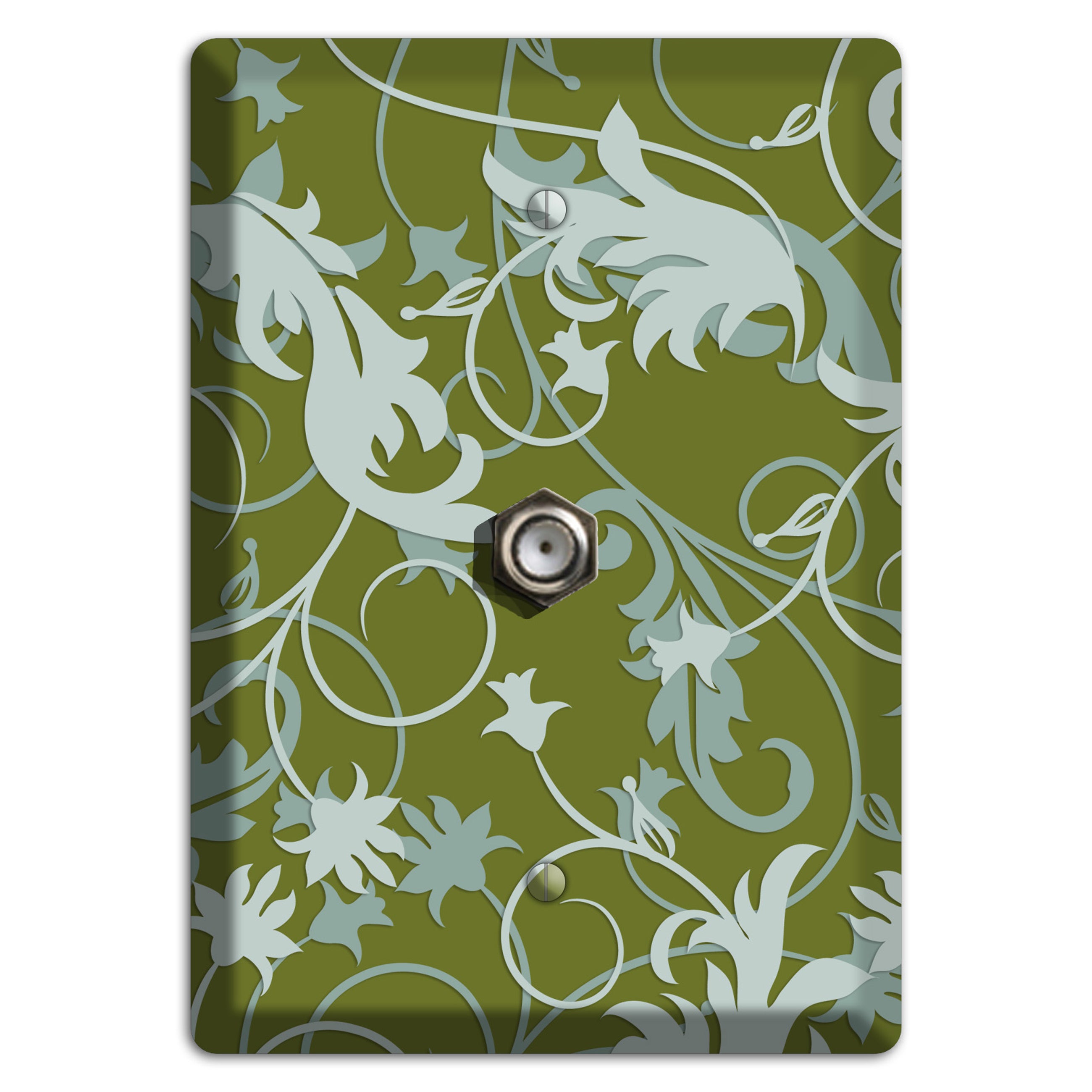 Green and Beige Victorian Sprig Cable Wallplate