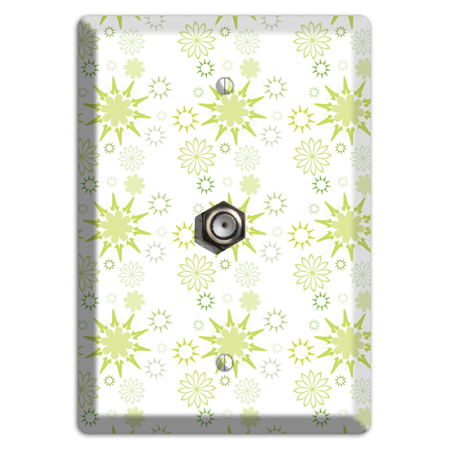 White with Multi Lime Floral Contour Retro Burst Cable Wallplate