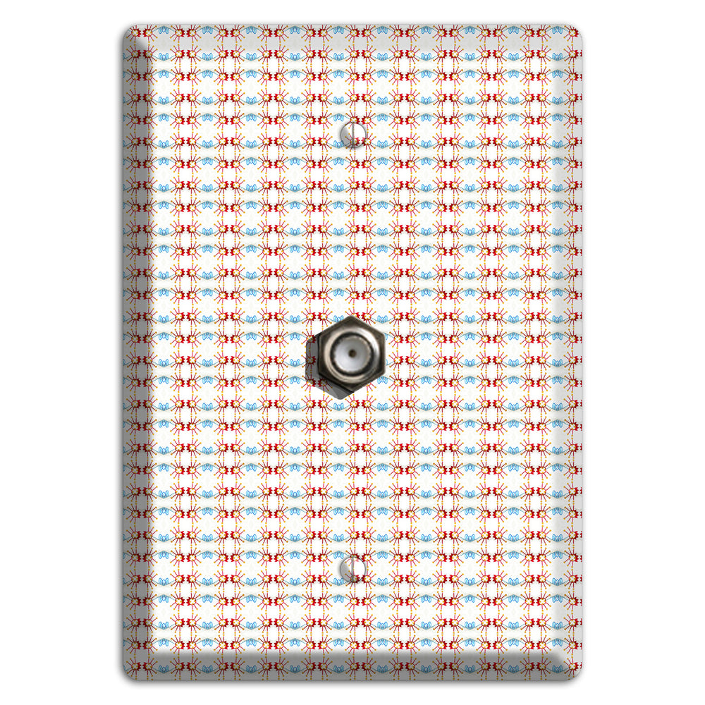 Off White with Red Blue Retro Tapestry Cable Wallplate