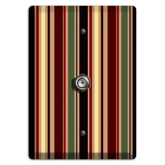 Multi olive and Burgundy Vertical Stripes Cable Wallplate
