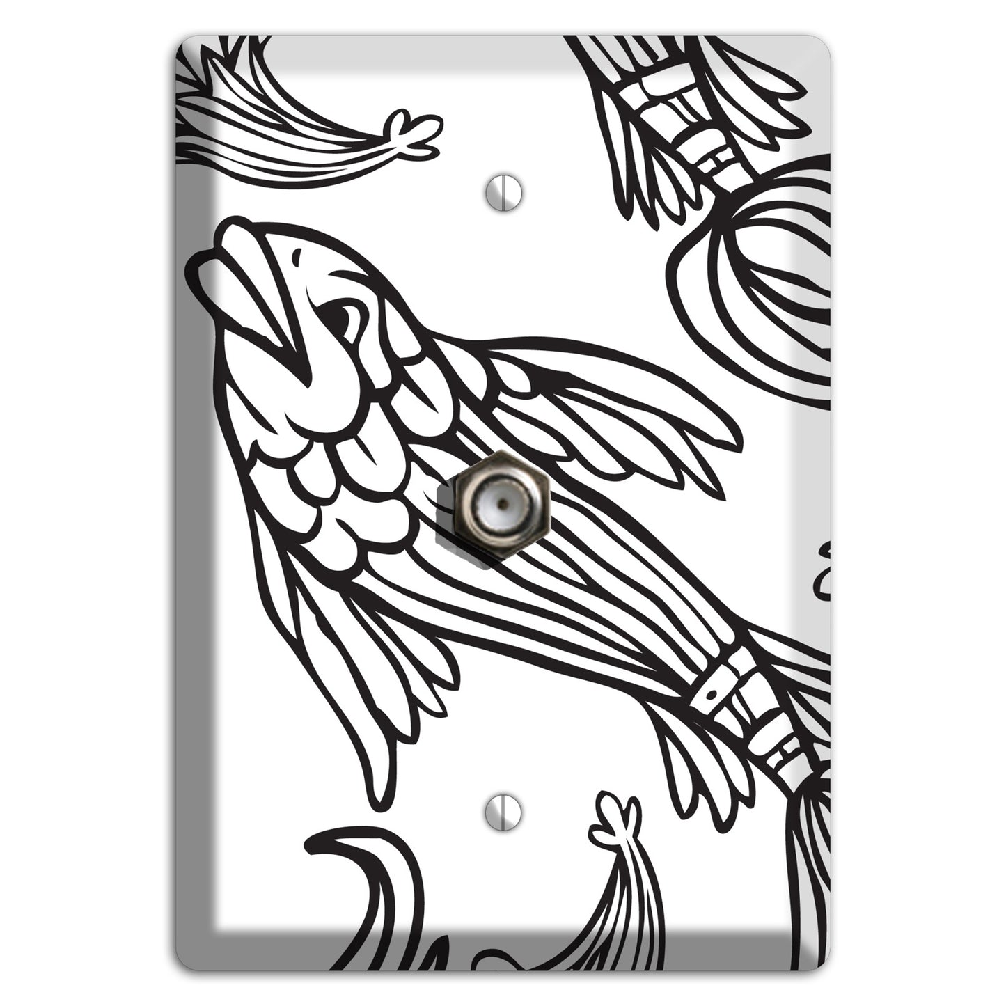 White and Black Koi Cable Wallplate