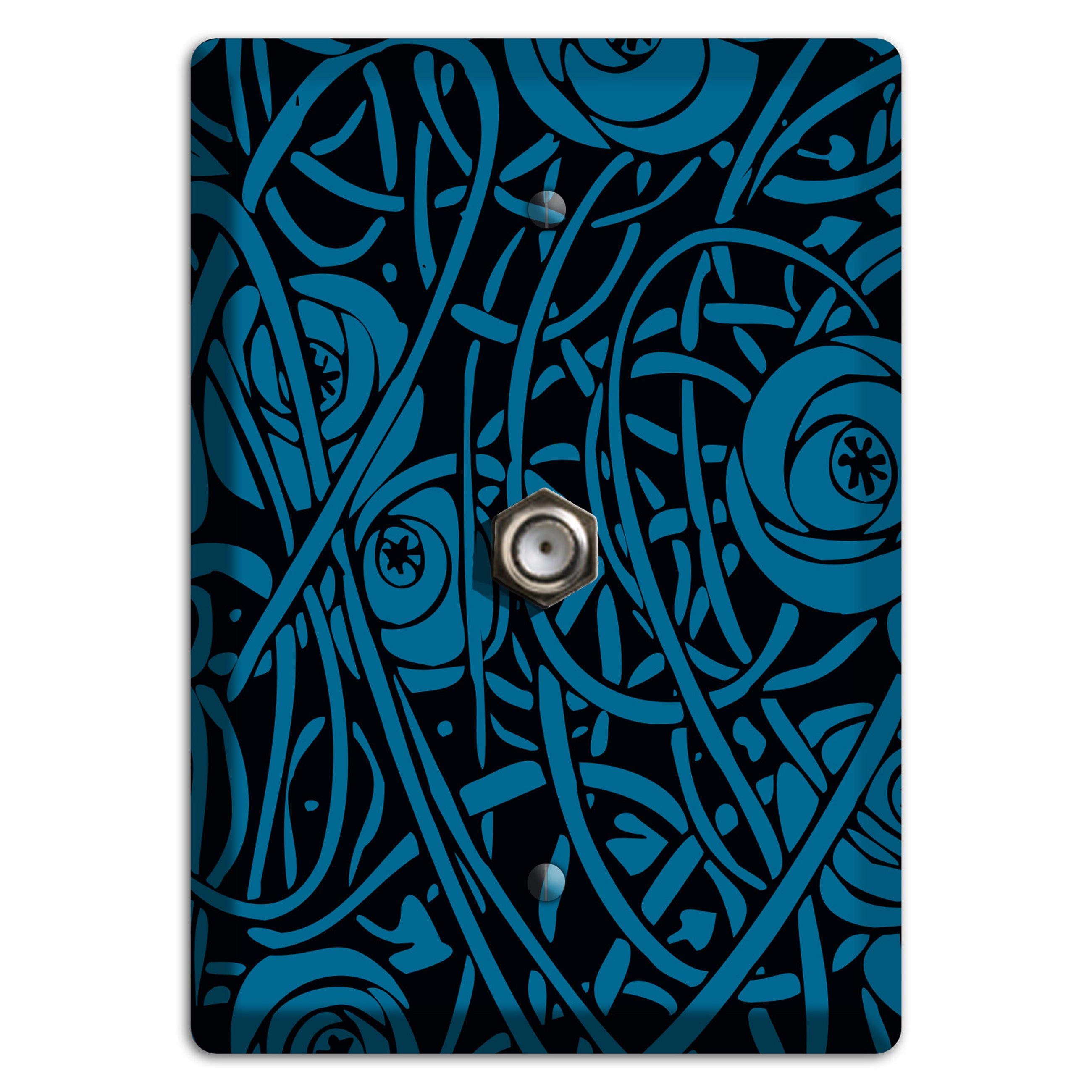 Black and Blue Deco Floral Cable Wallplate