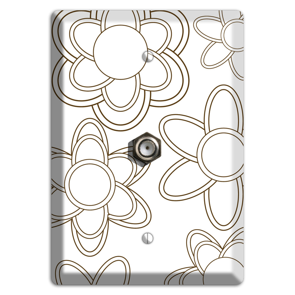 White with Retro Floral Contour Cable Wallplate
