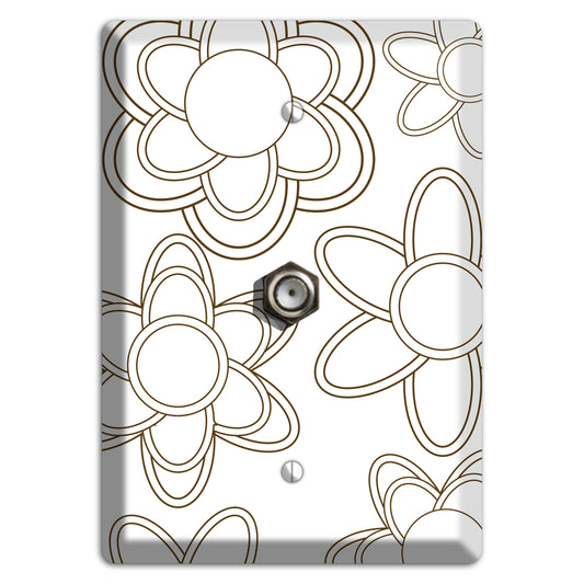 White with Retro Floral Contour Cable Wallplate
