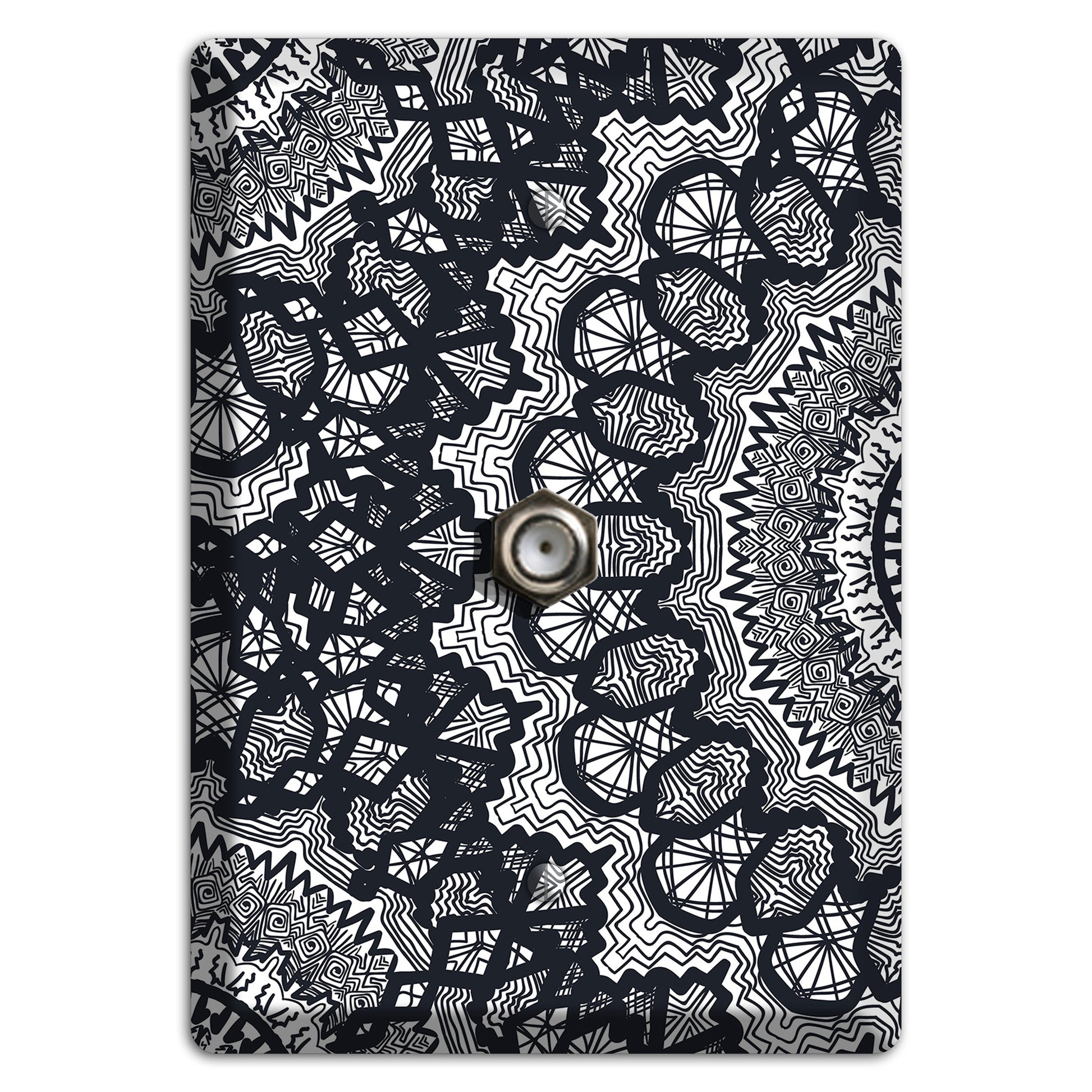 Mandala Black and White Style T Cover Plates Cable Wallplate