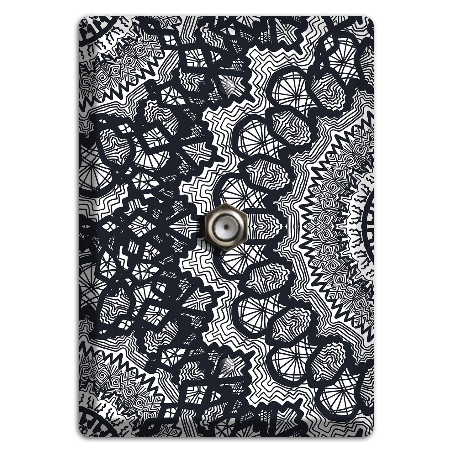 Mandala Black and White Style T Cover Plates Cable Wallplate