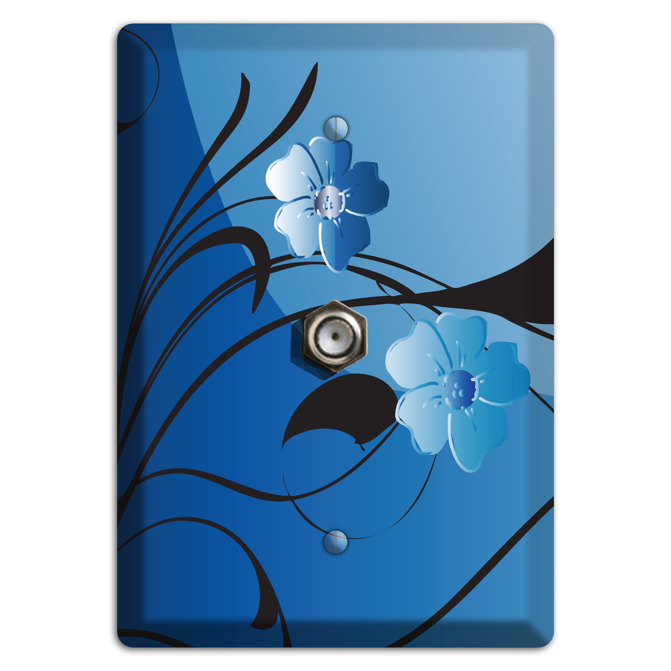Blue Floral Sprig Cable Wallplate