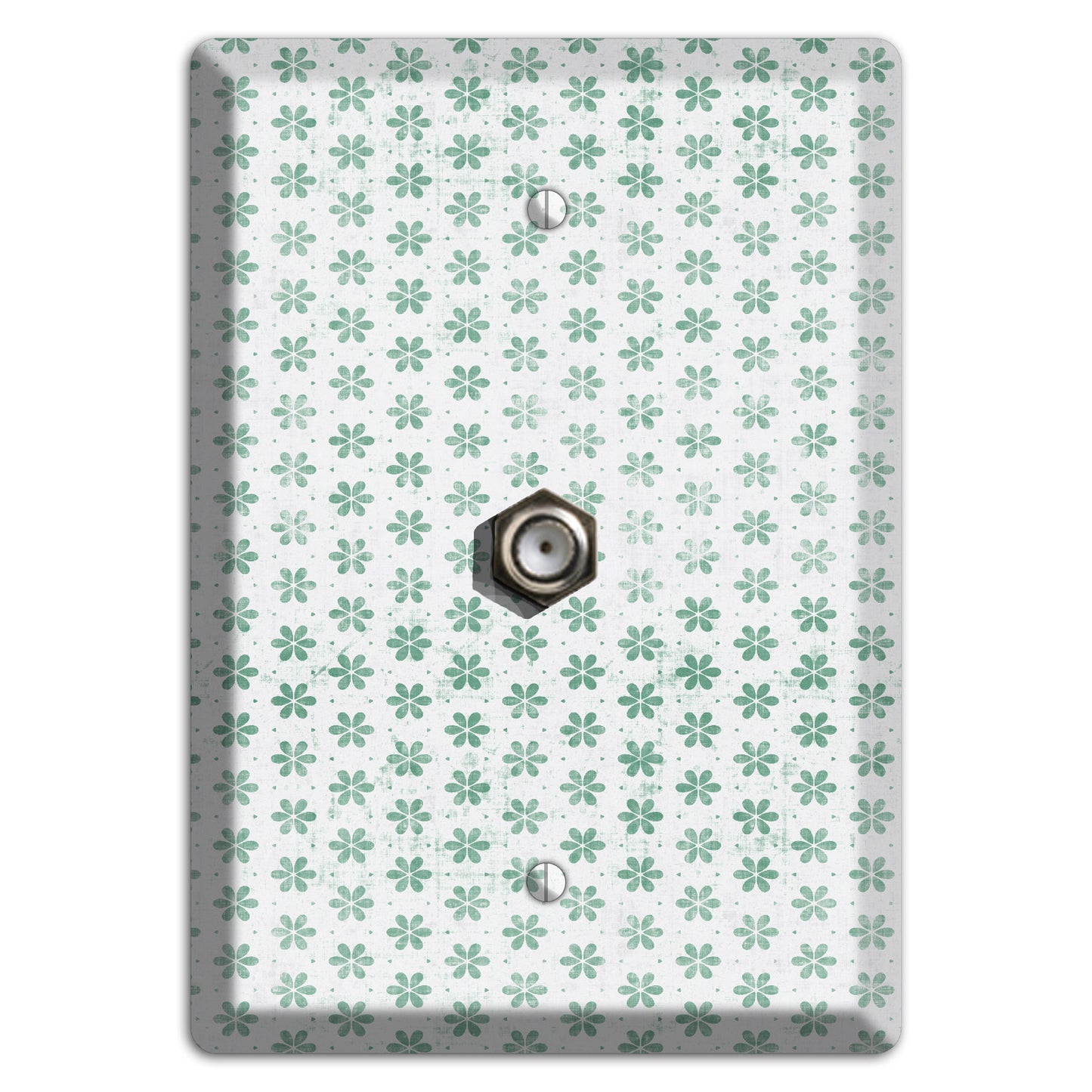 White with Green Grunge Floral Contour Cable Wallplate