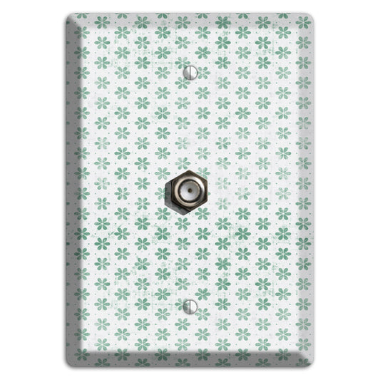 White with Green Grunge Floral Contour Cable Wallplate
