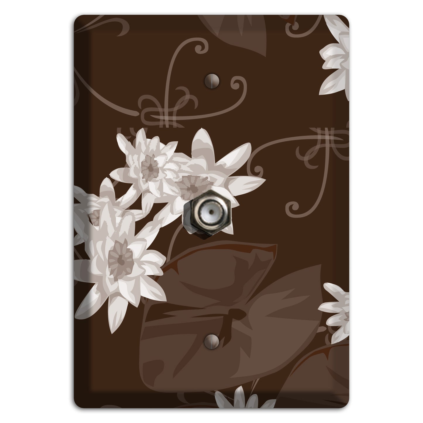 Brown with White Blooms Cable Wallplate