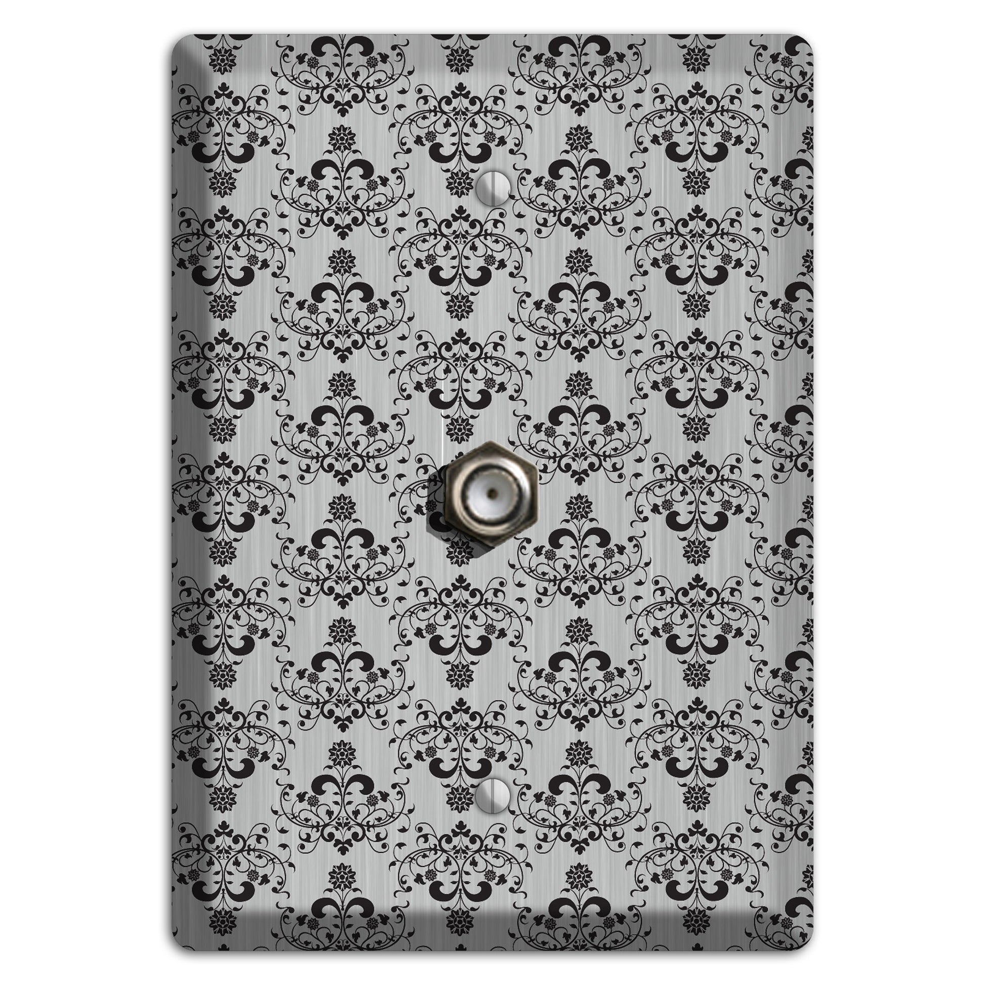 Black Cartouche Half Drop  Stainless Cable Wallplate