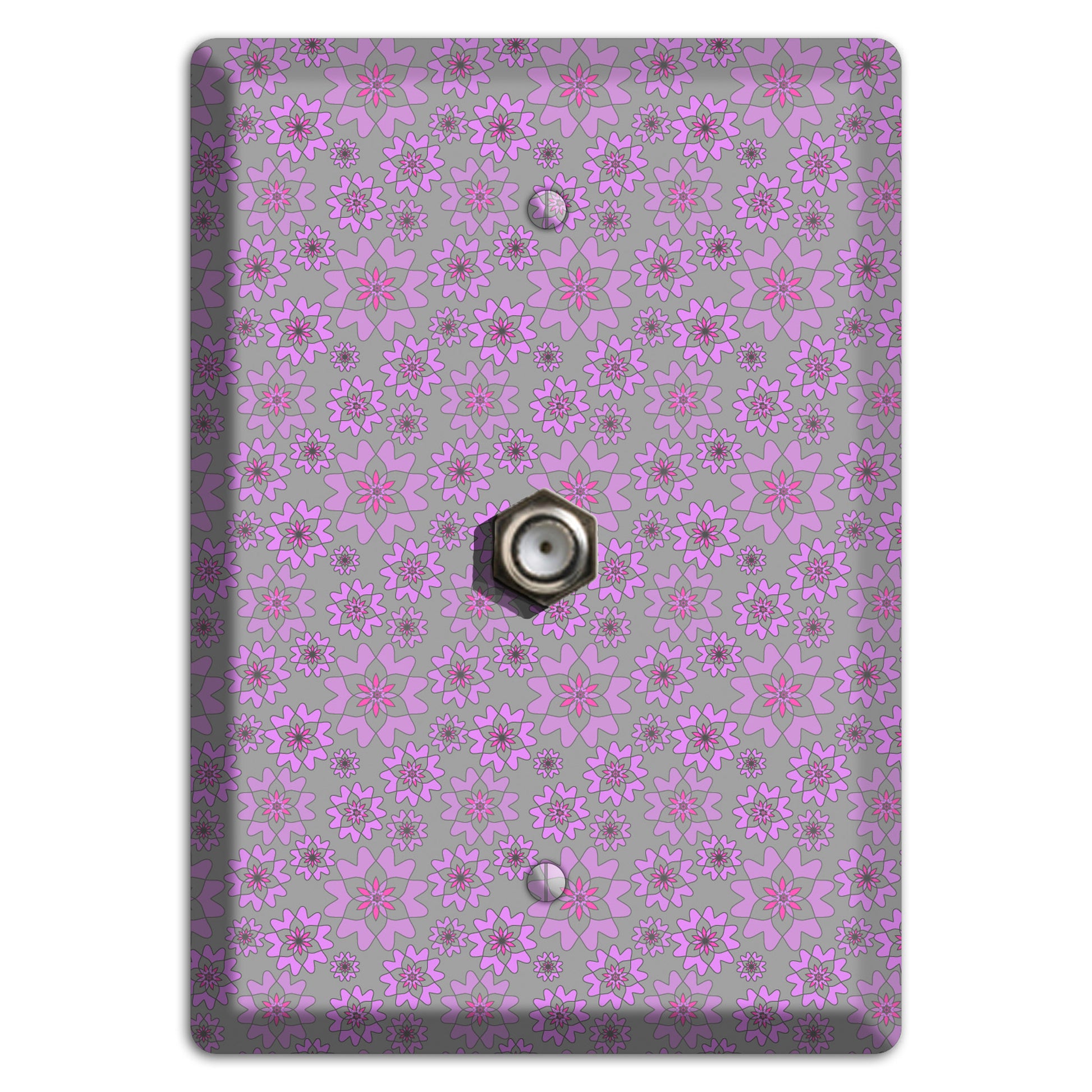 Grey with Tiny Purple Retro Suzani 2 Cable Wallplate