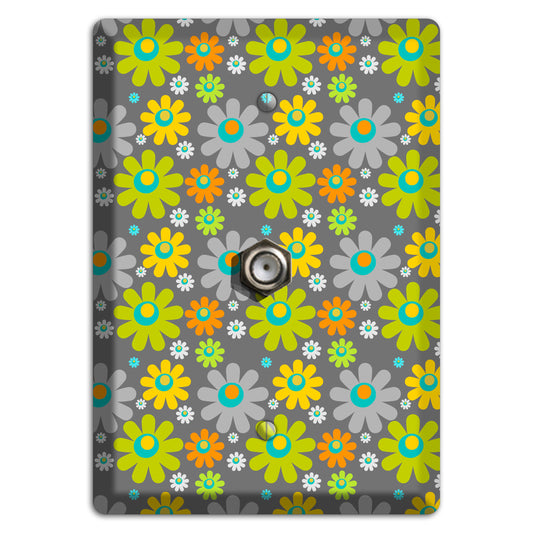 Grey and Yellow Flower Power Cable Wallplate