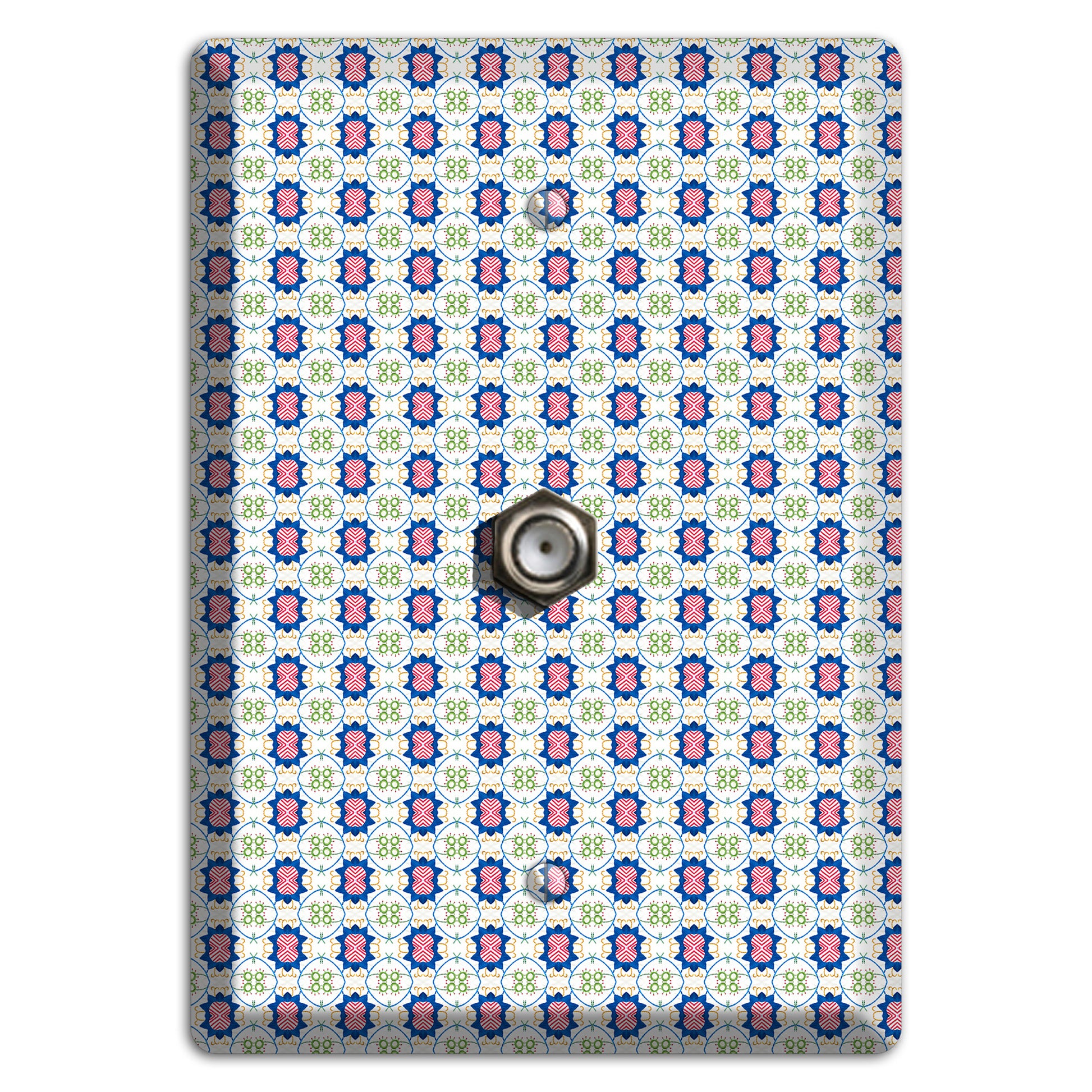 White with Blue Pink Green Arabesque Cable Wallplate