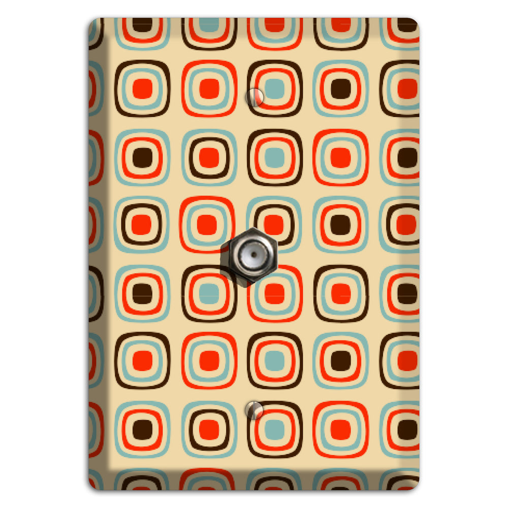 Multi Coral Dusty Blue and Brown Retro Squares Cable Wallplate