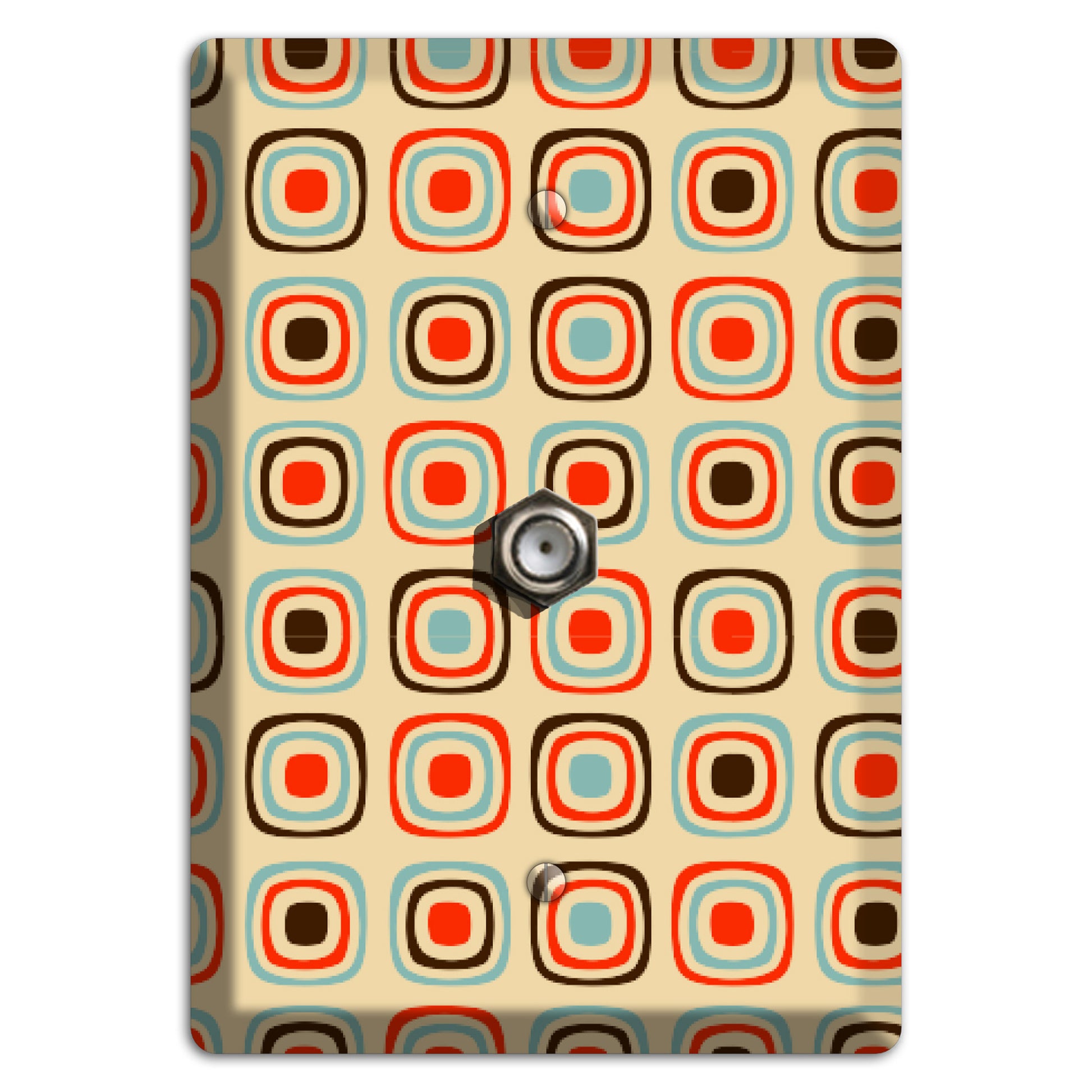 Multi Coral Dusty Blue and Brown Retro Squares Cable Wallplate