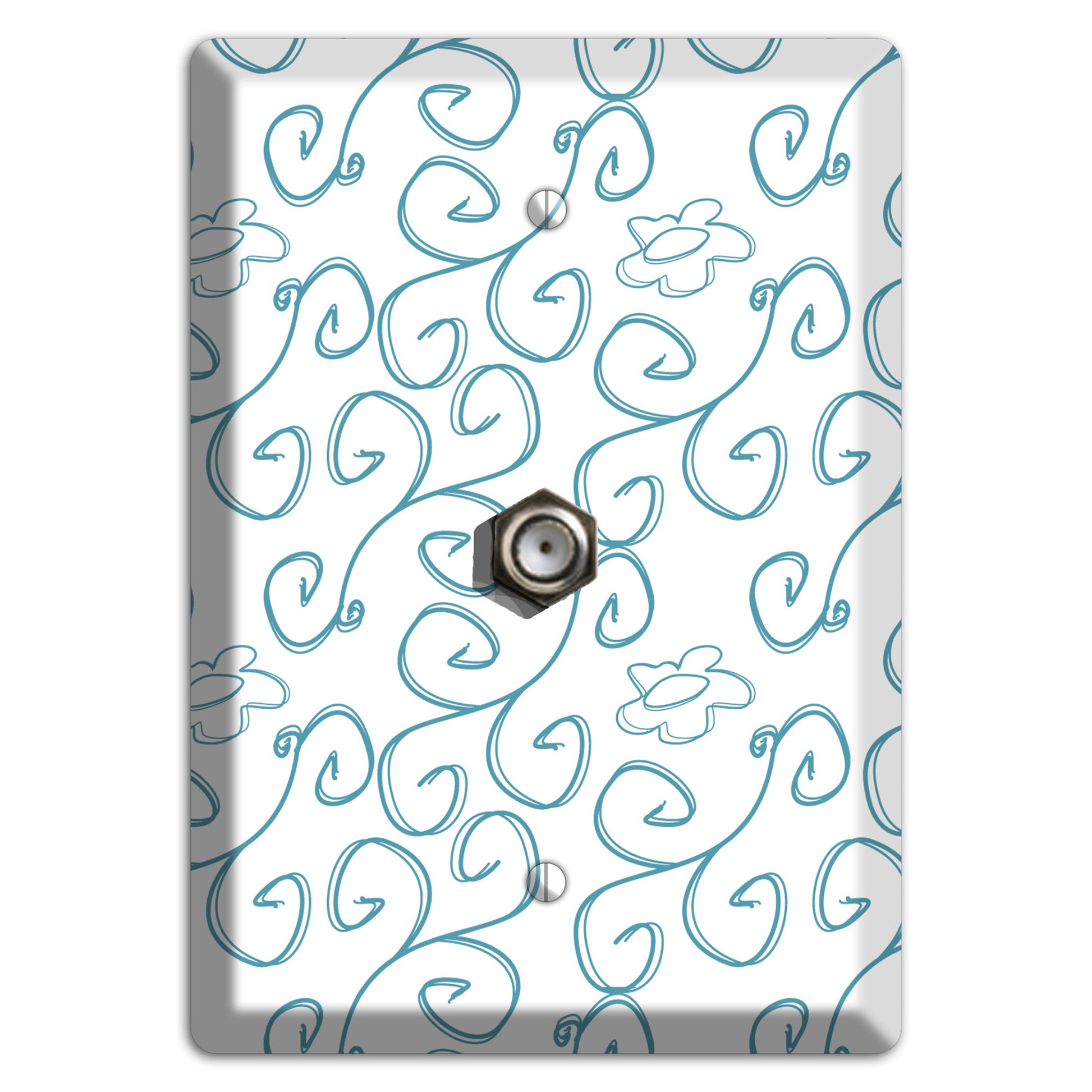 Blue Scroll Flower Contour Cable Wallplate