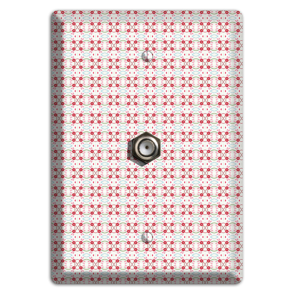 White with Red Ball and Stick Tapestry Cable Wallplate
