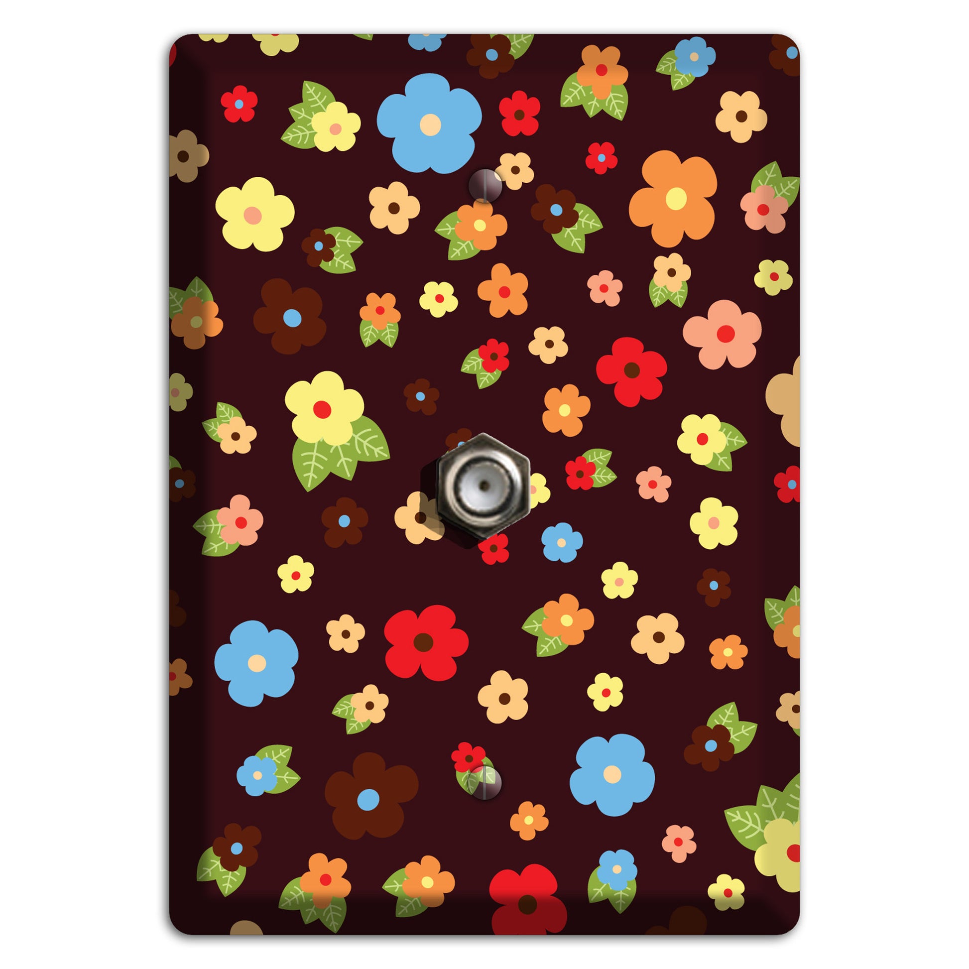 Brown Tiny Delicate Flowers Cable Wallplate