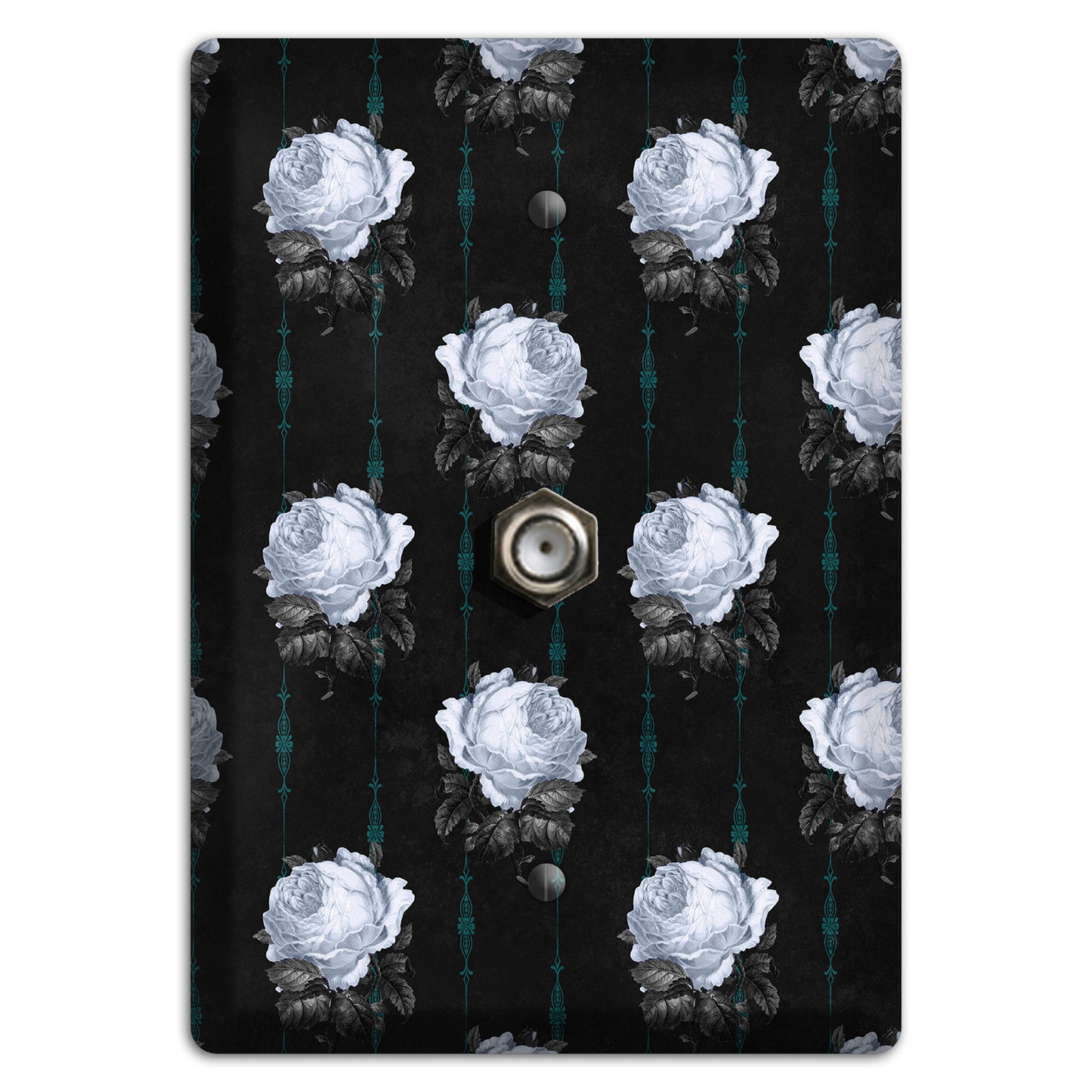 Dramatic Floral Black Cable Wallplate