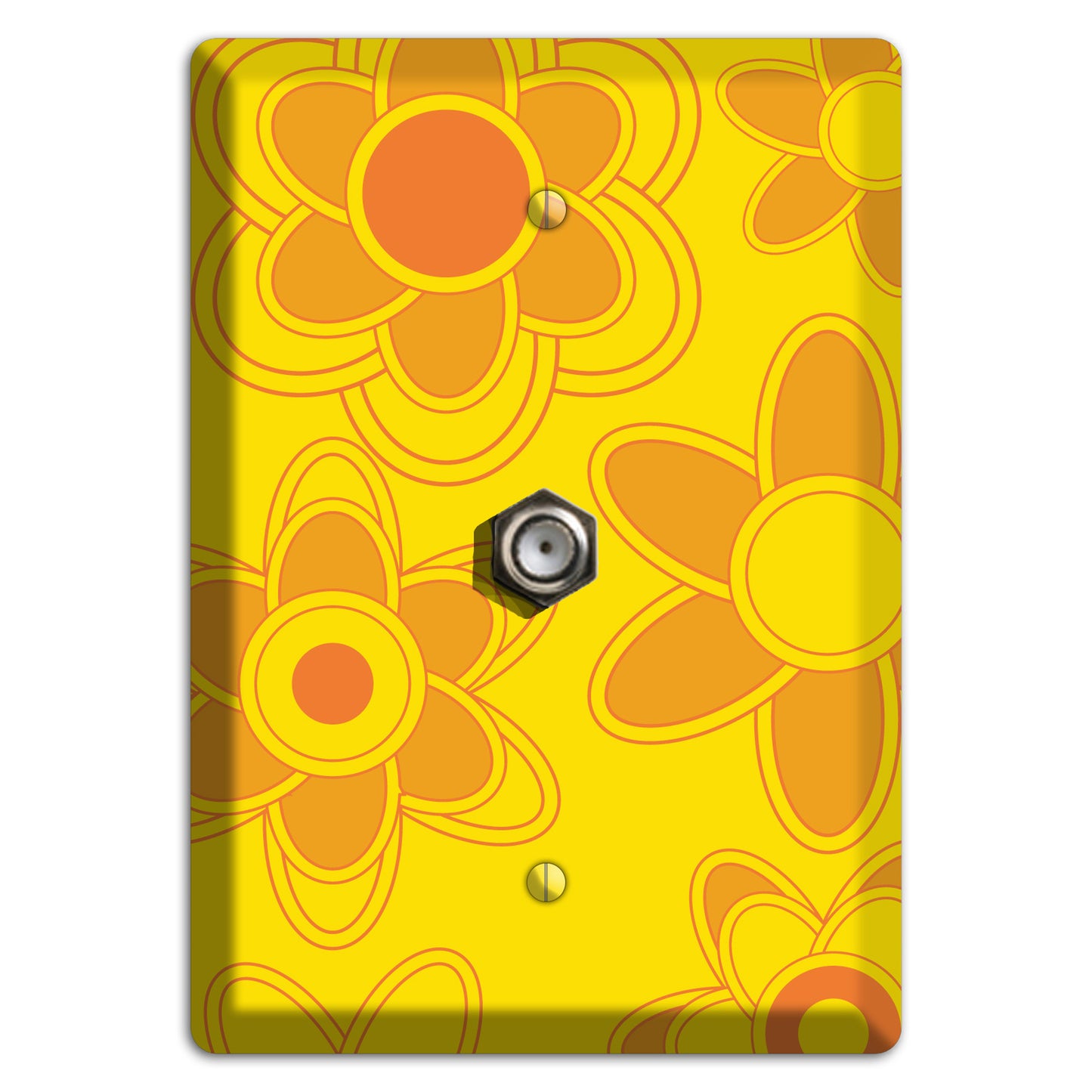 Yellow with Orange Retro Floral Contour Cable Wallplate