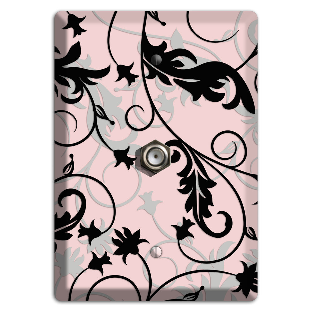 Dusty Pink Grey Black Victorian Sprig Cable Wallplate