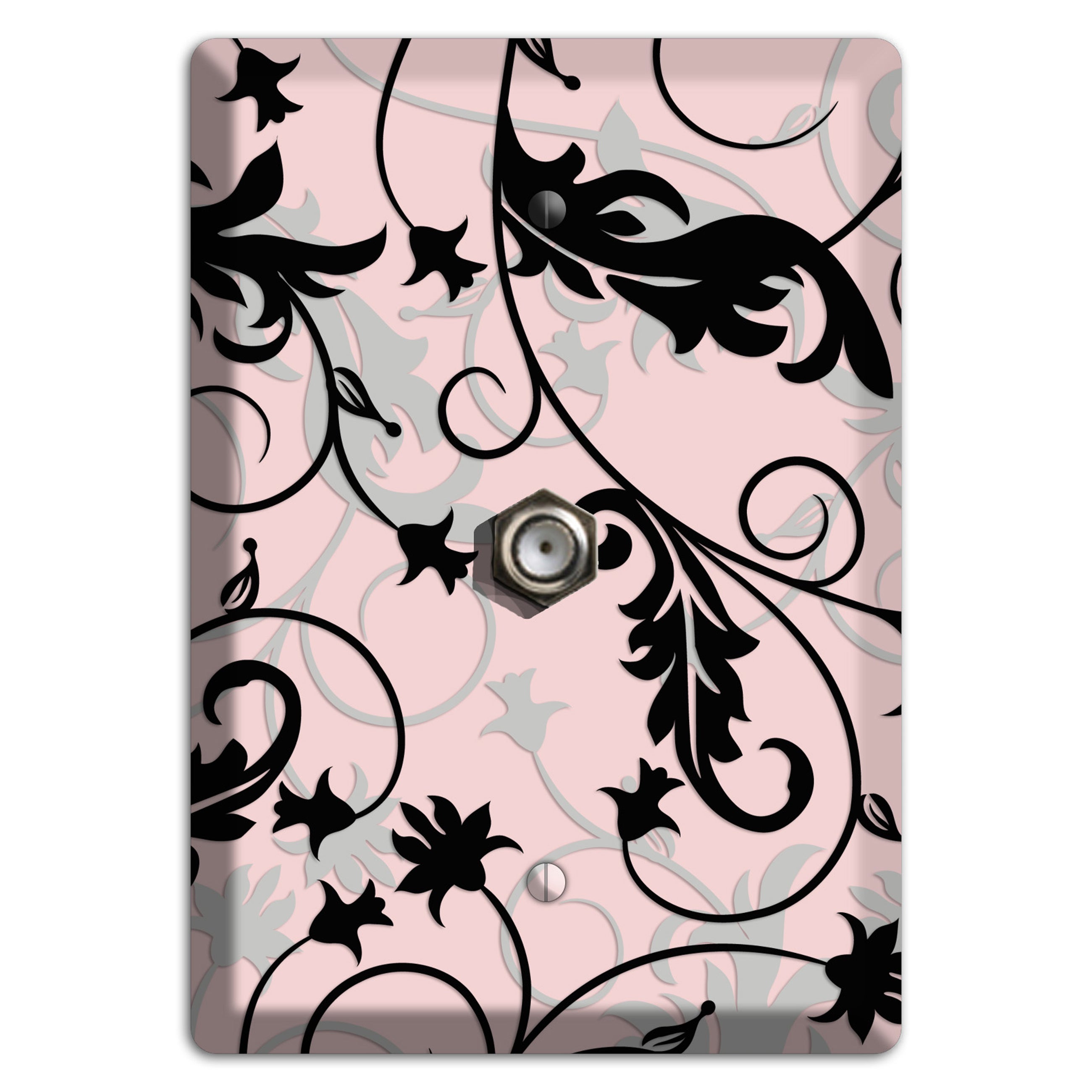 Dusty Pink Grey Black Victorian Sprig Cable Wallplate