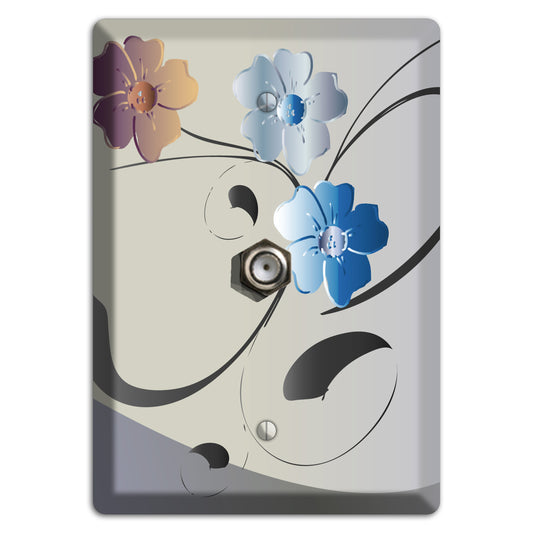 Grey and Blue Floral Sprig Cable Wallplate