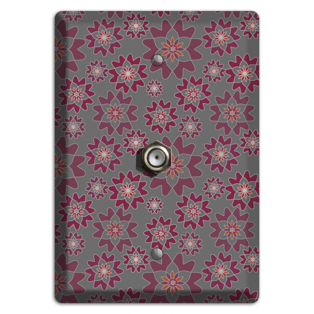 Grey with Burgundy Retro Suzani Cable Wallplate