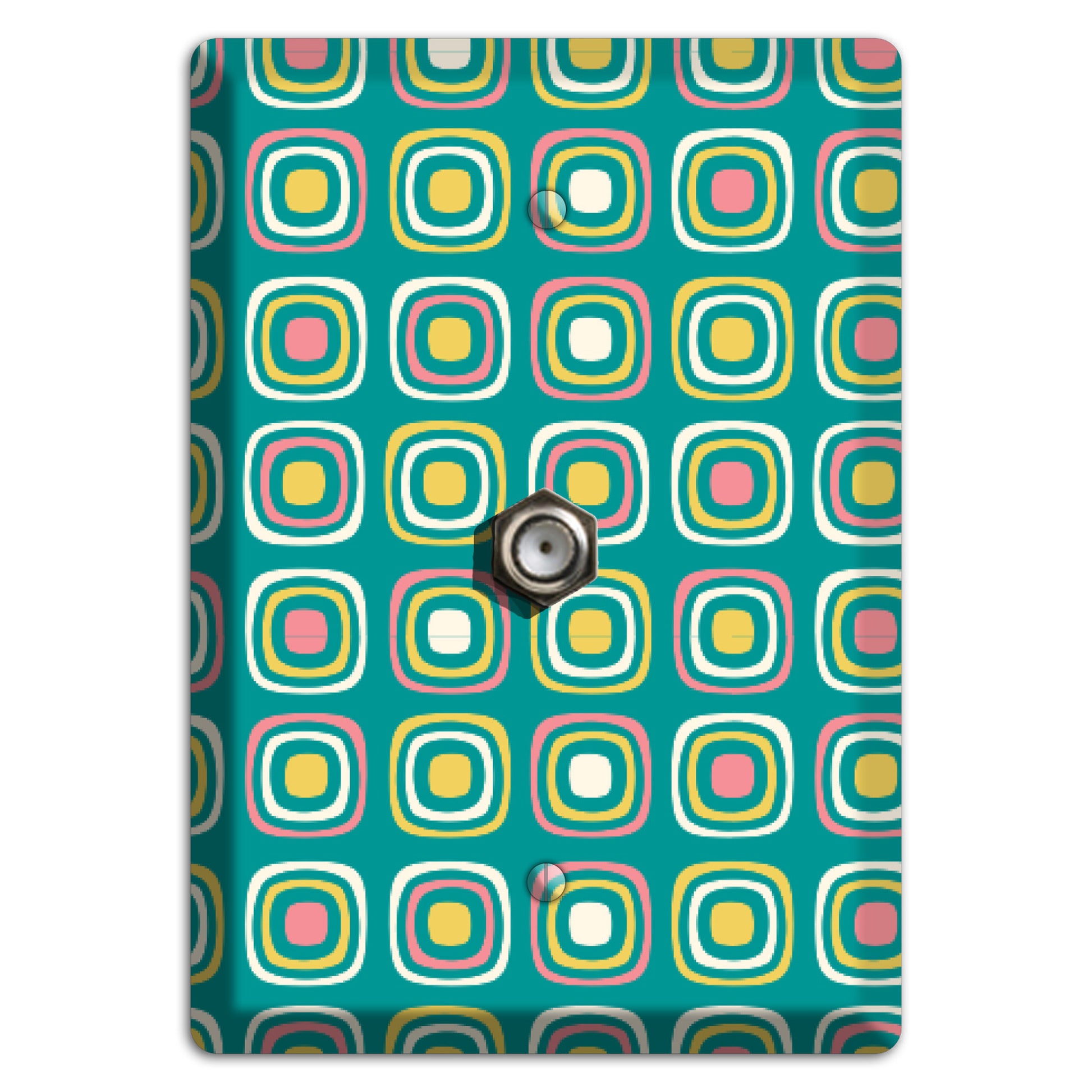 Mulri Teal Coral Lime Retro Squares Cable Wallplate