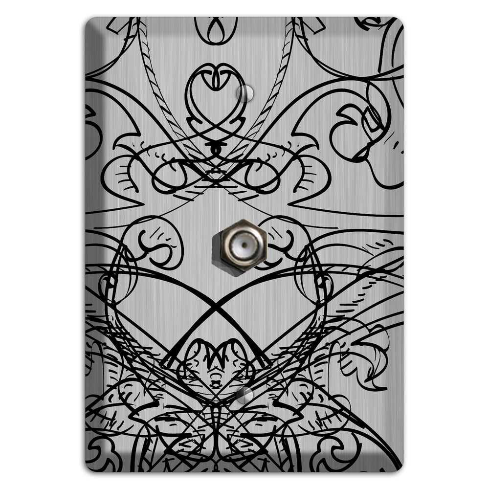 Black Deco Sketch Stainless Steel Cable Wallplate