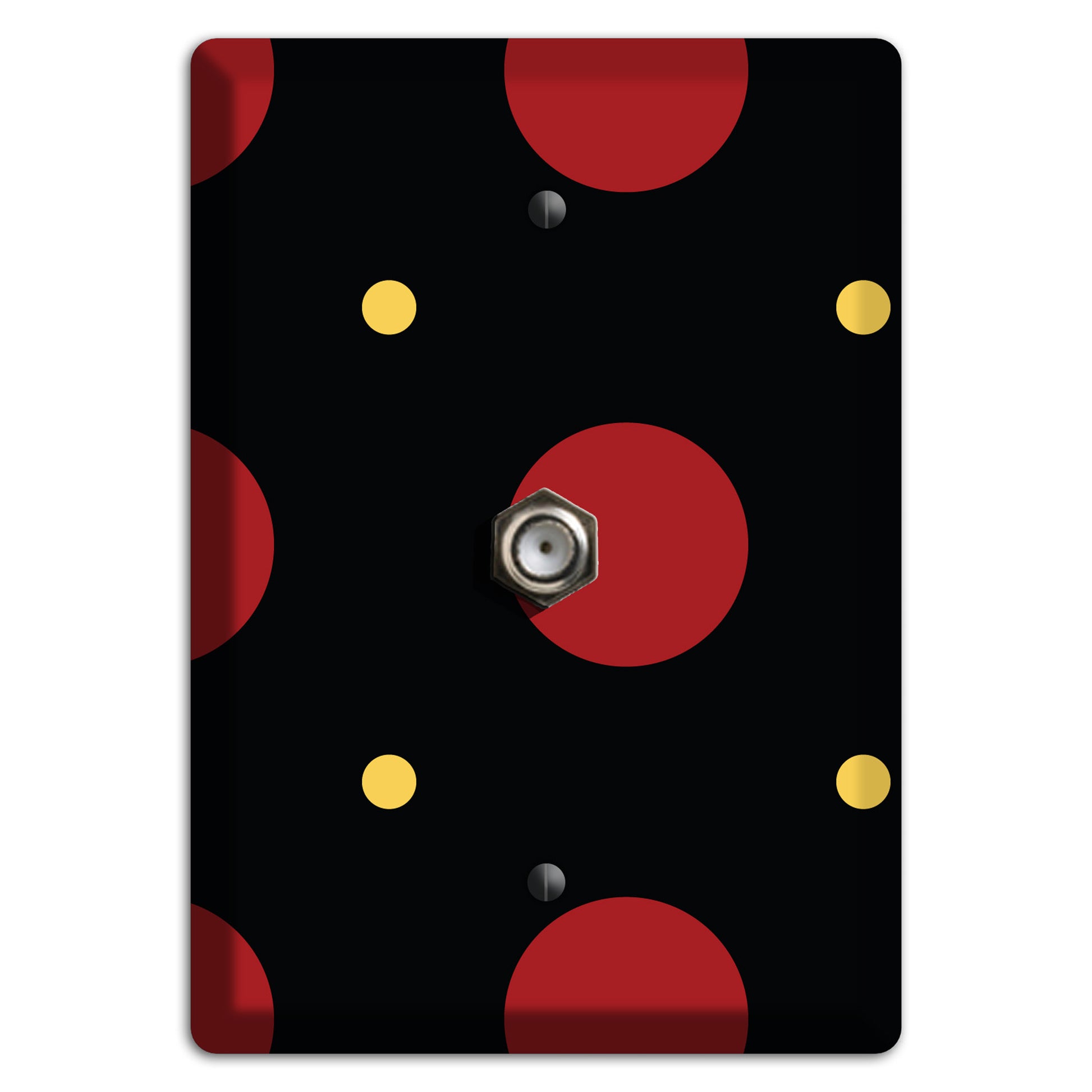 Black with Red and Yellow Multi Tiled Medium Dots Cable Wallplate
