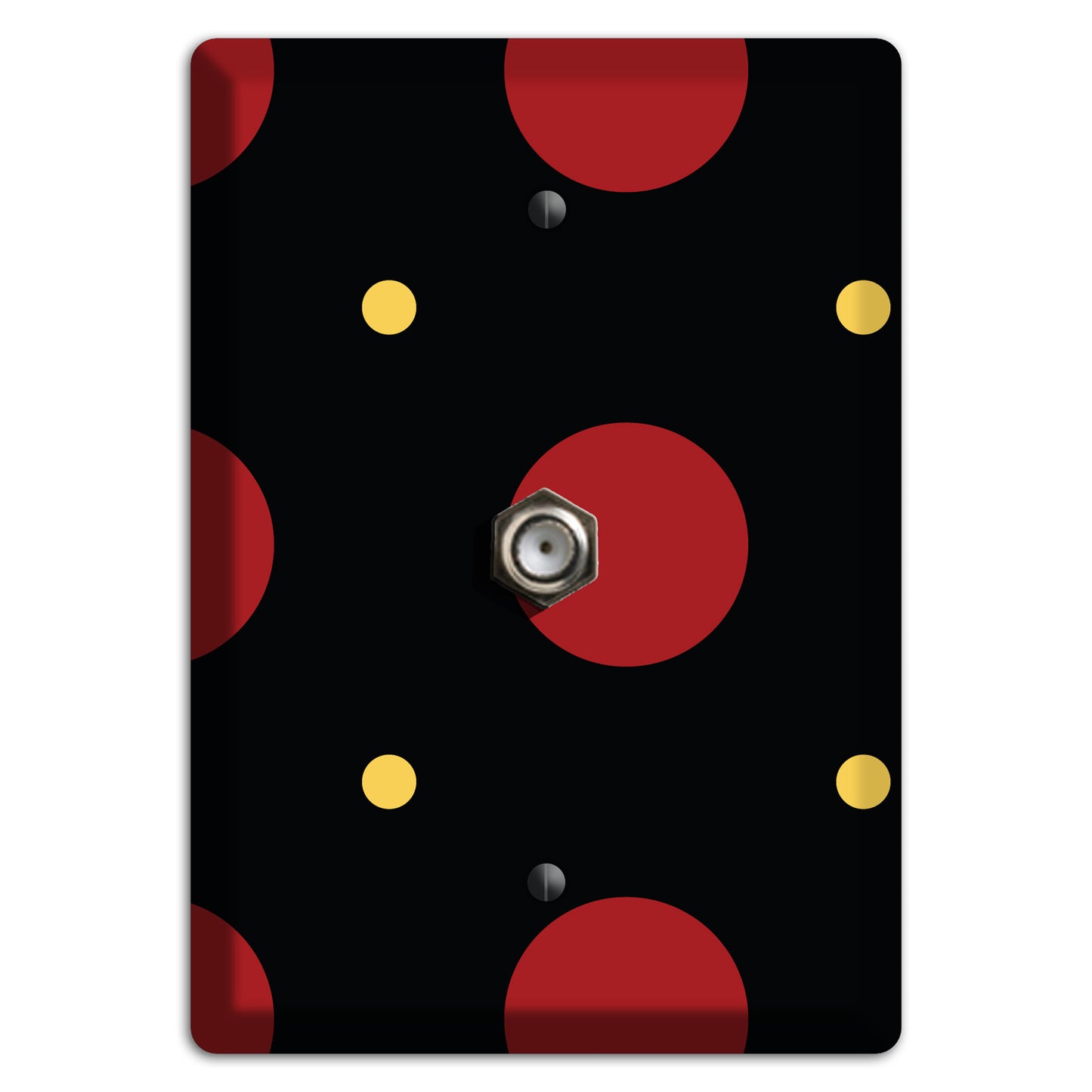 Black with Red and Yellow Multi Tiled Medium Dots Cable Wallplate