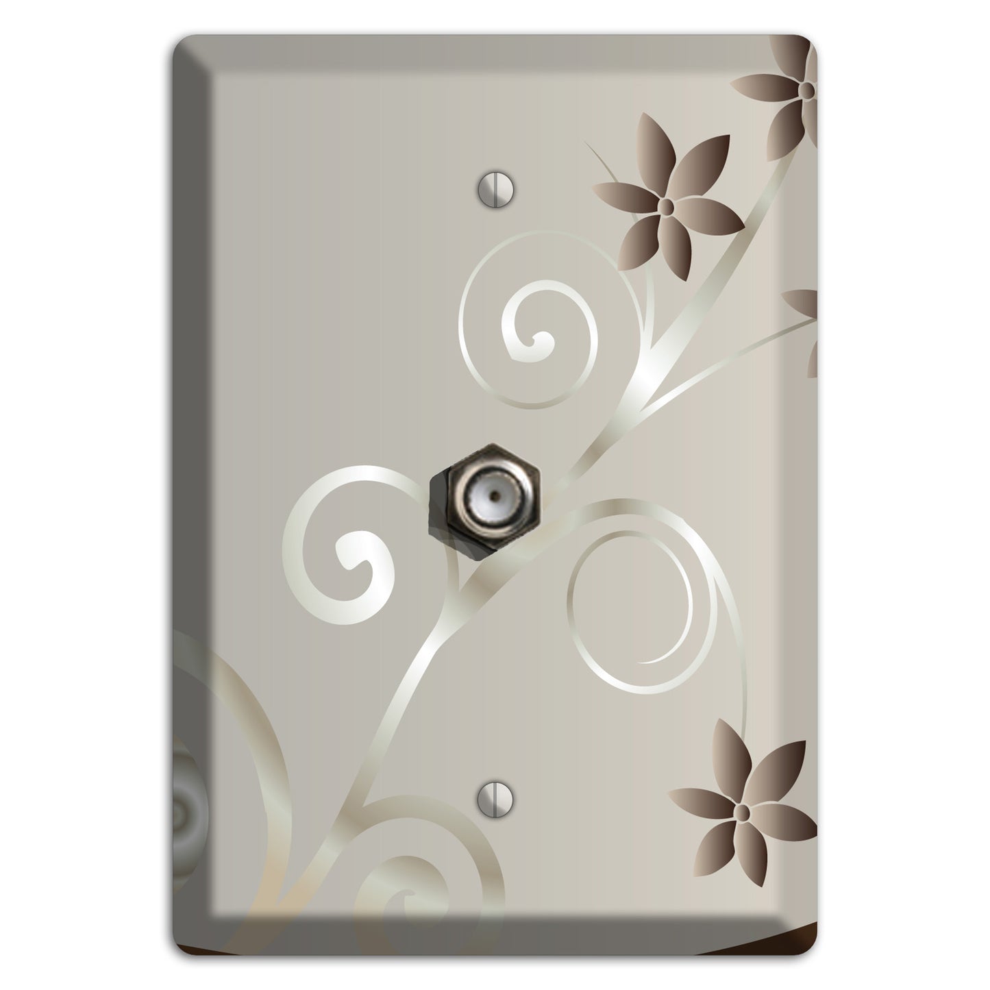 Grey Floral Swirl Sprig Cable Wallplate