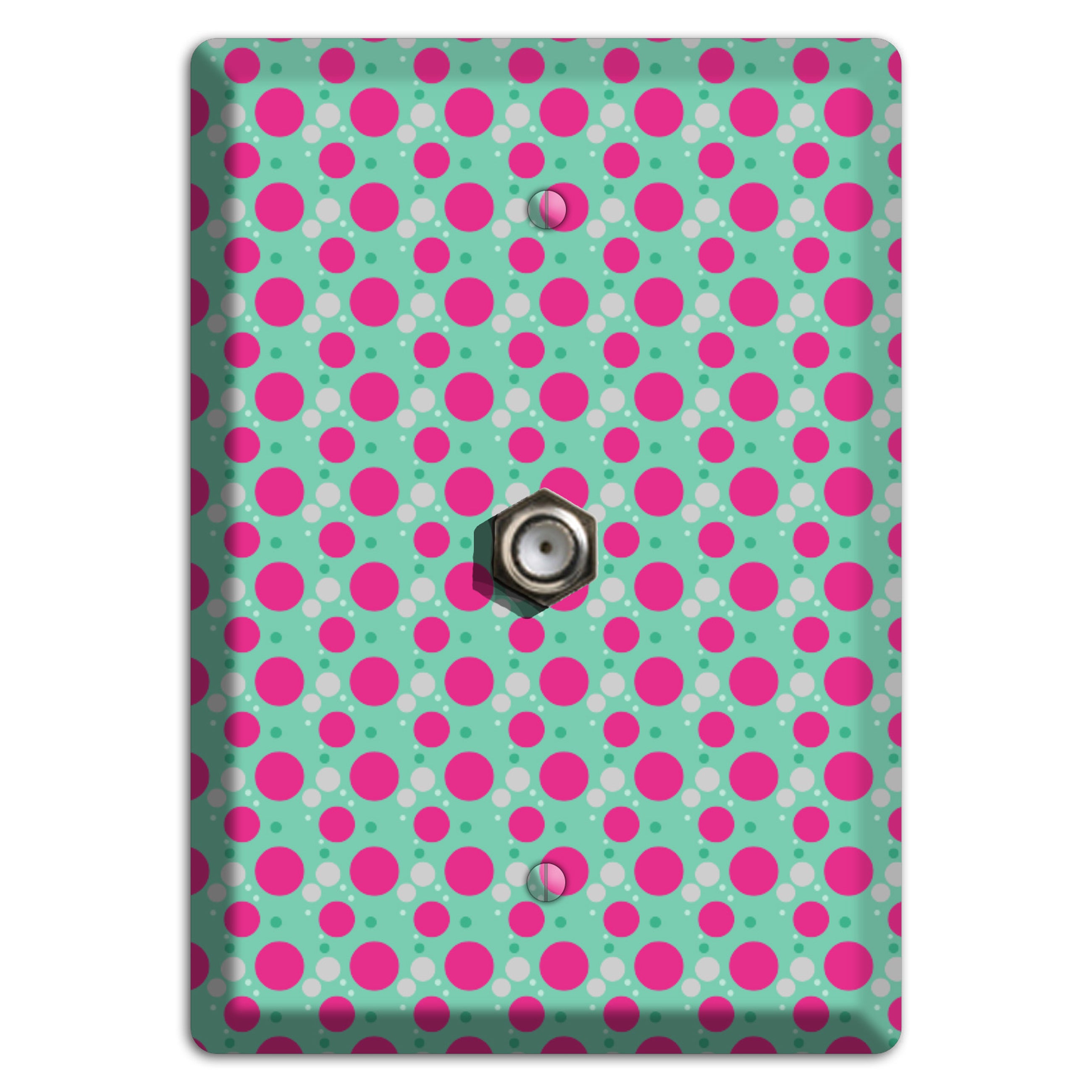 Aqua with Fuscia and Grey Small Dots Cable Wallplate
