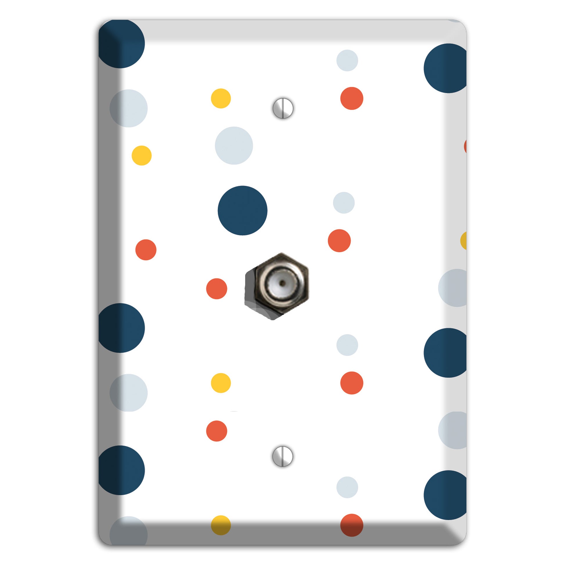White with Multi Blue and Umber Medium Dots Cable Wallplate