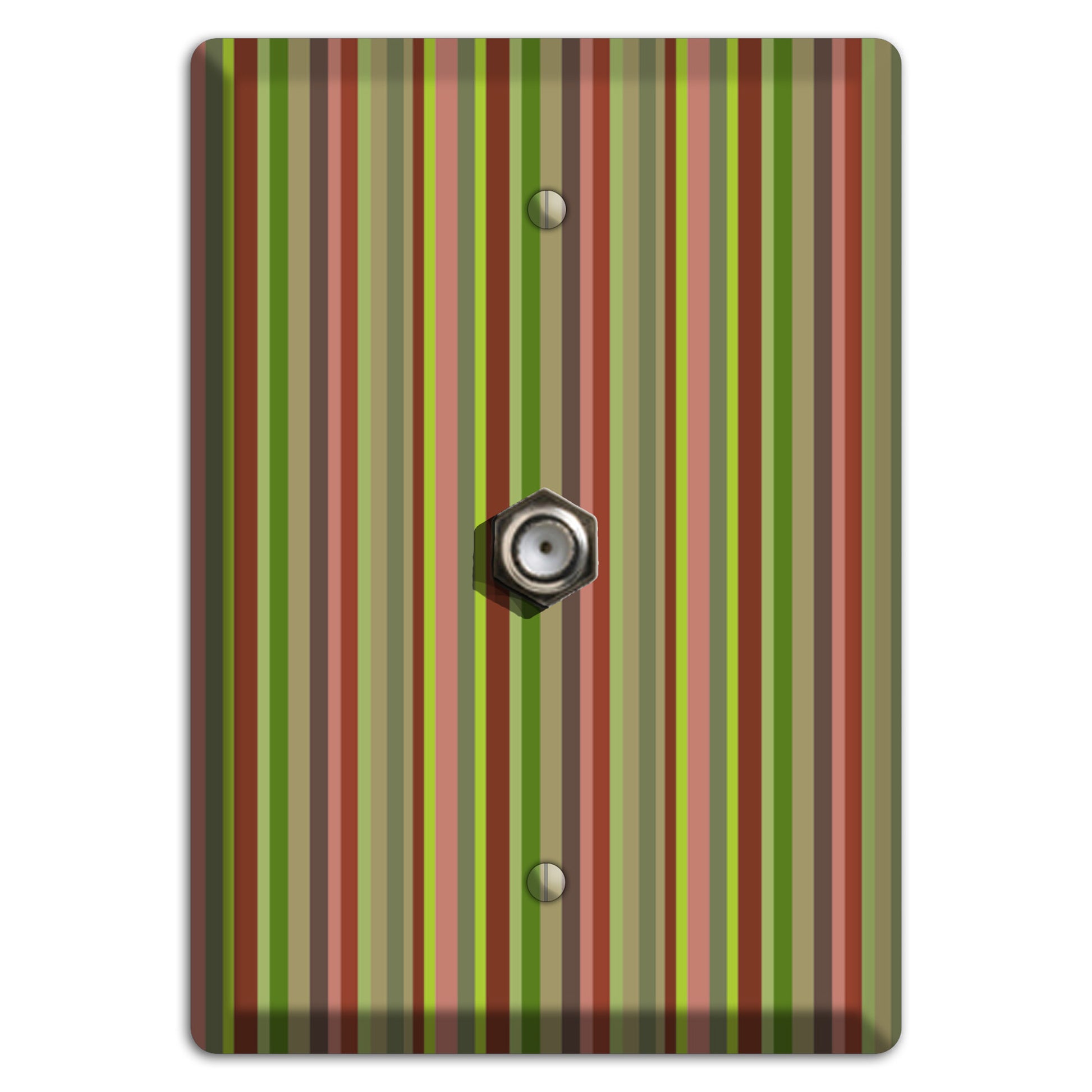 Multi Olive Burgundy Vertical Stripes Cable Wallplate