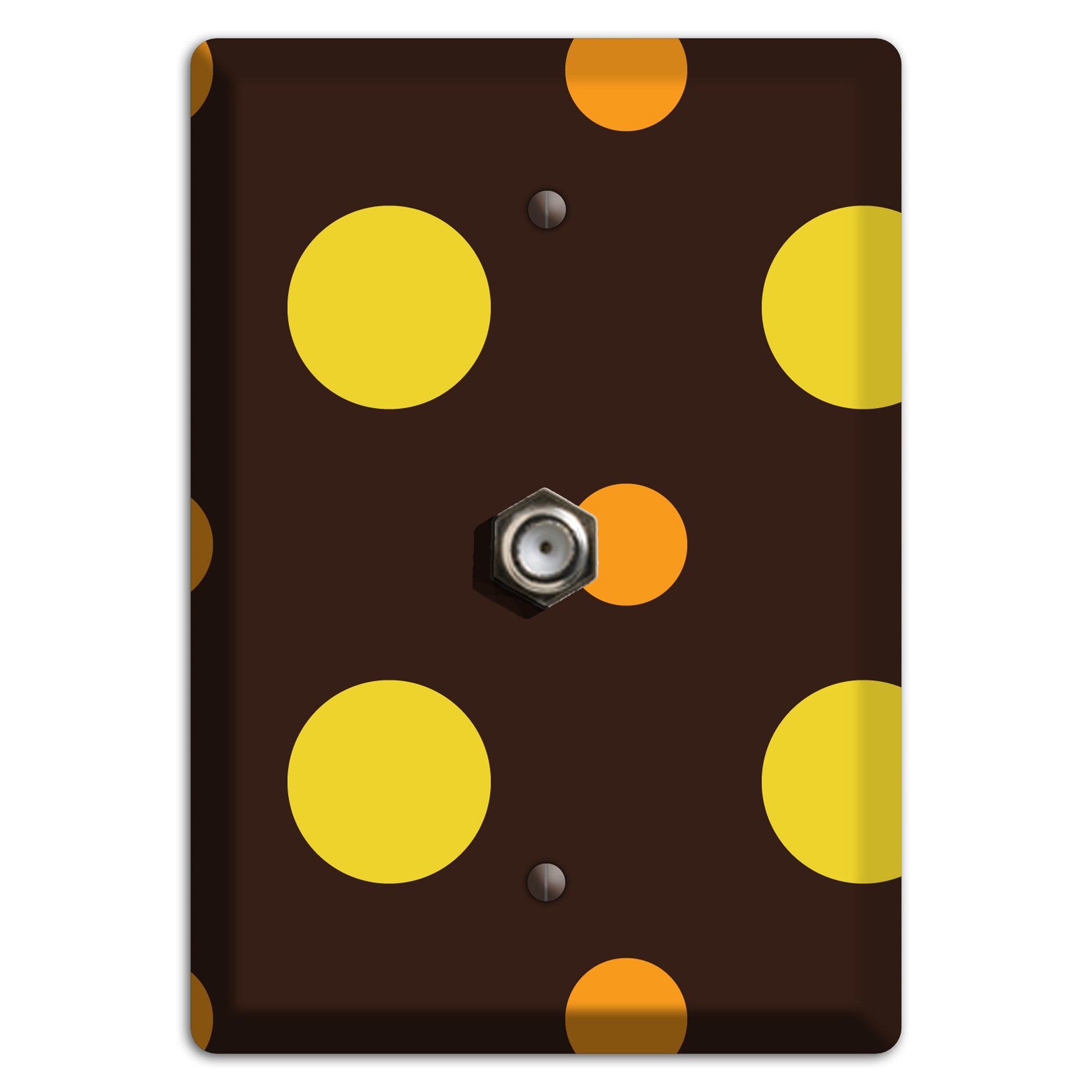 Black with Yellow and Orange Multi Medium Polka Dots Cable Wallplate