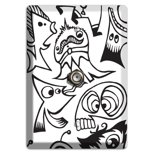 Black and White Whimsical Faces 2 Cable Wallplate