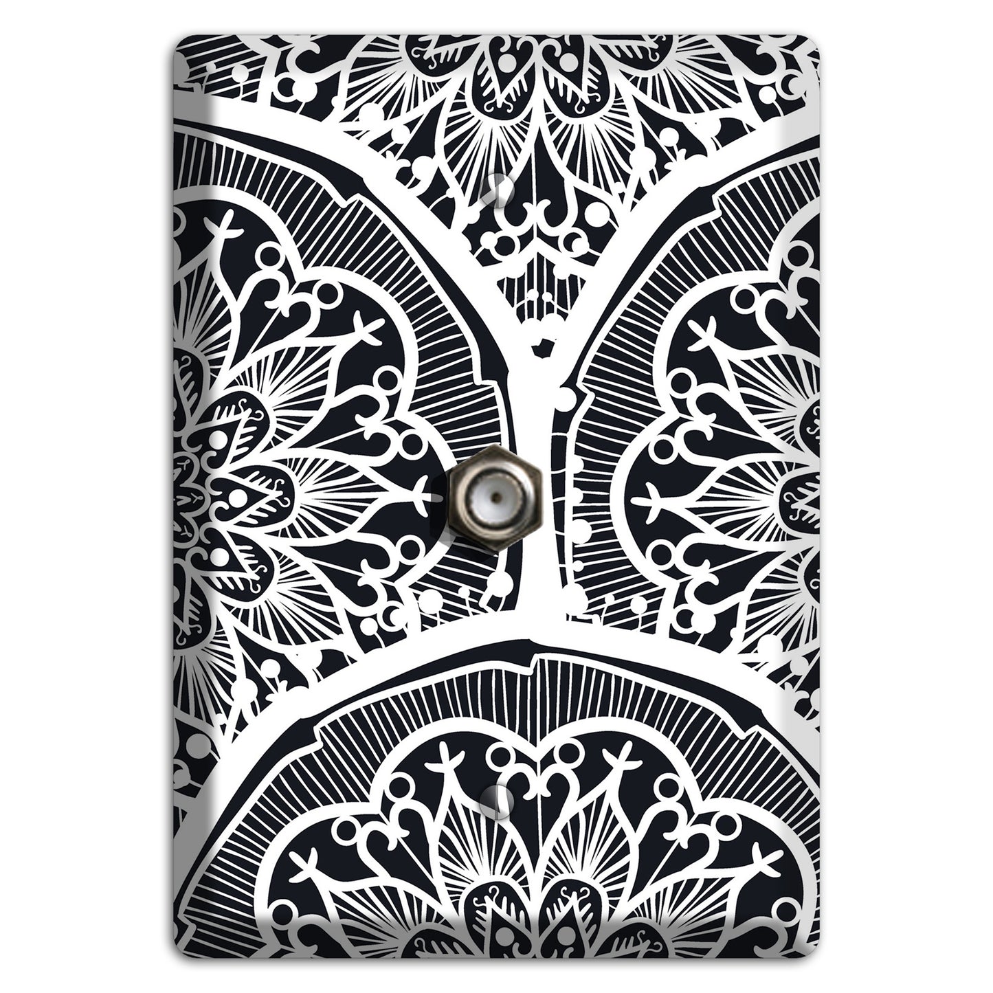 Mandala Black and White Style O Cover Plates Cable Wallplate