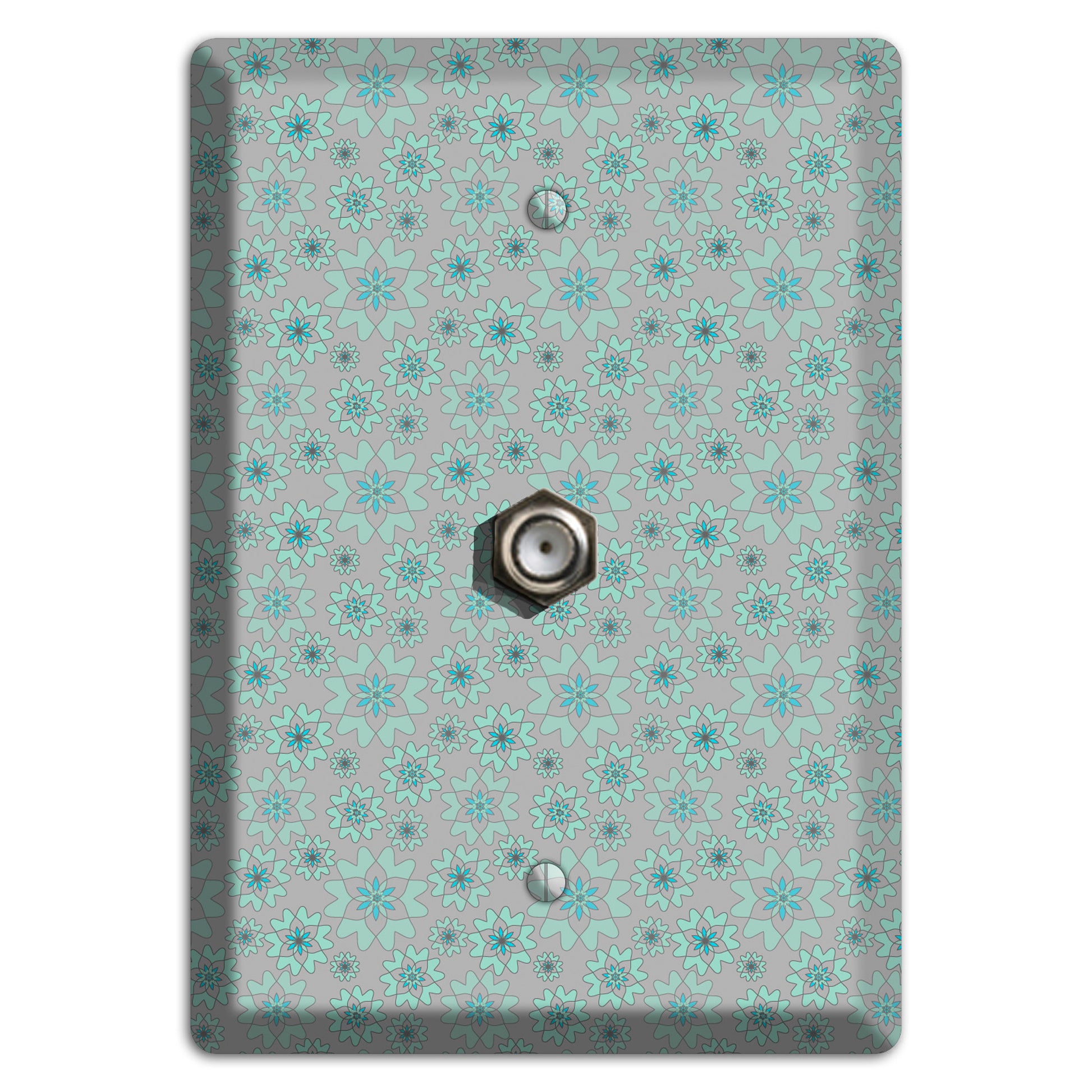 Grey with Tiny Aqua Retro Suzani 2 Cable Wallplate