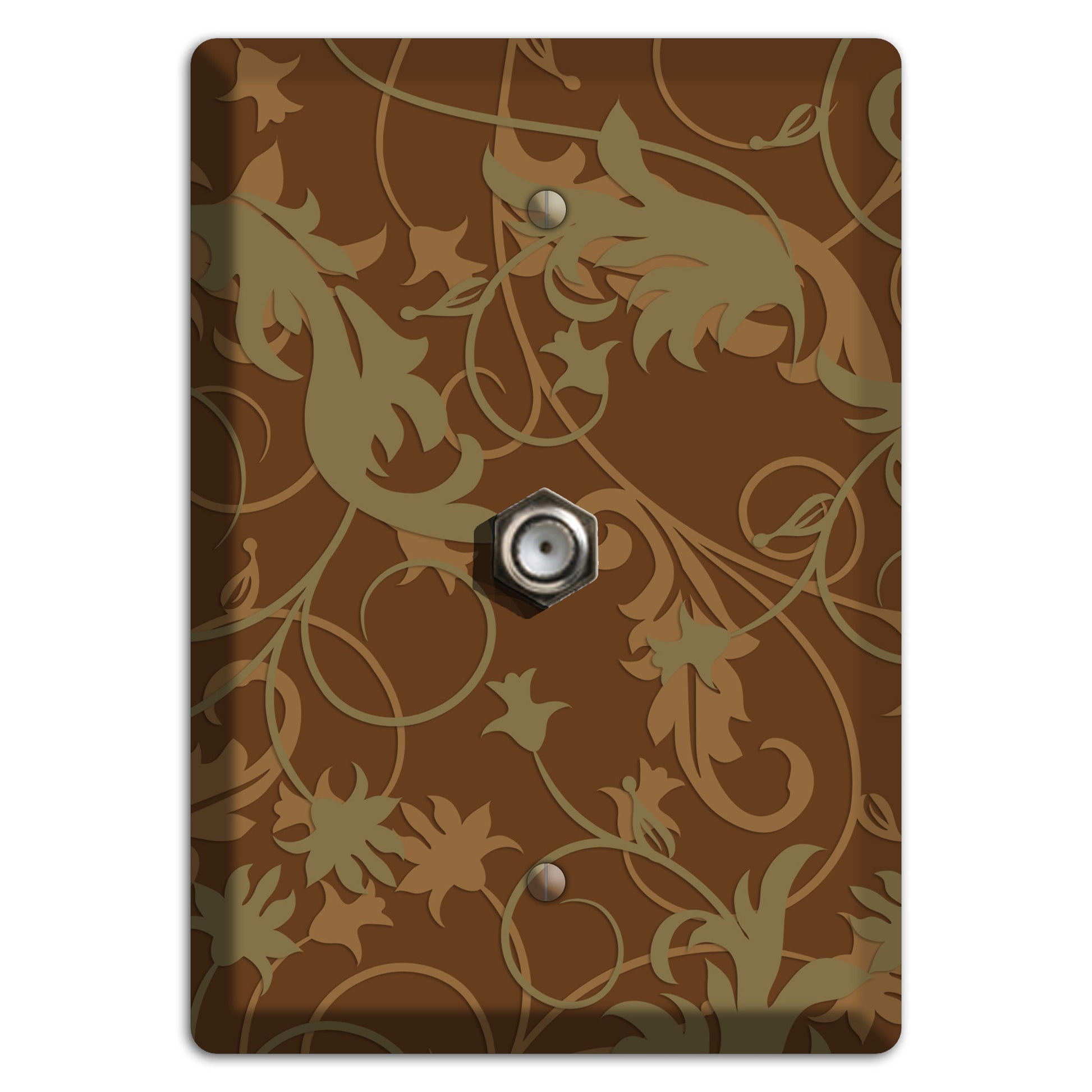 Brown and Olive Victorian Sprig Cable Wallplate