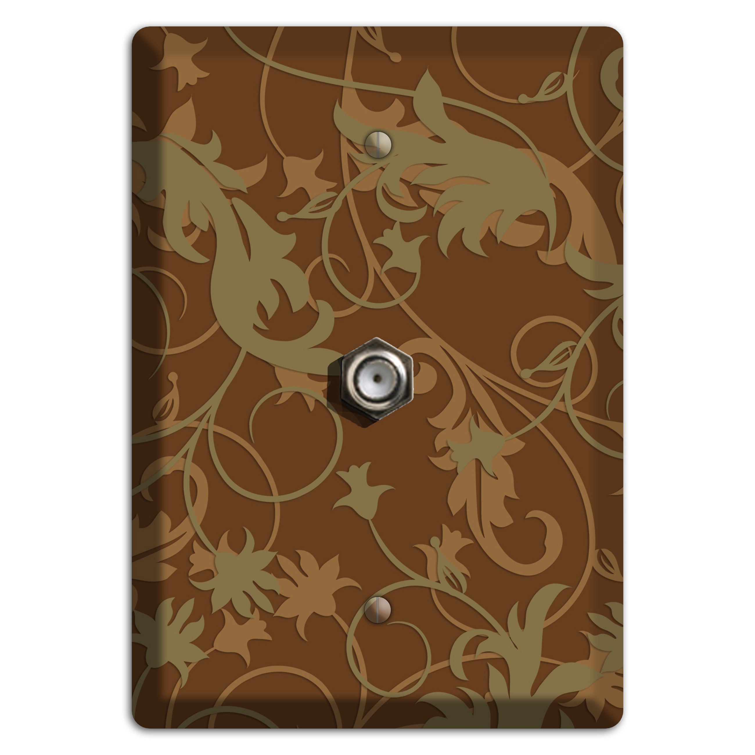 Brown and Olive Victorian Sprig Cable Wallplate