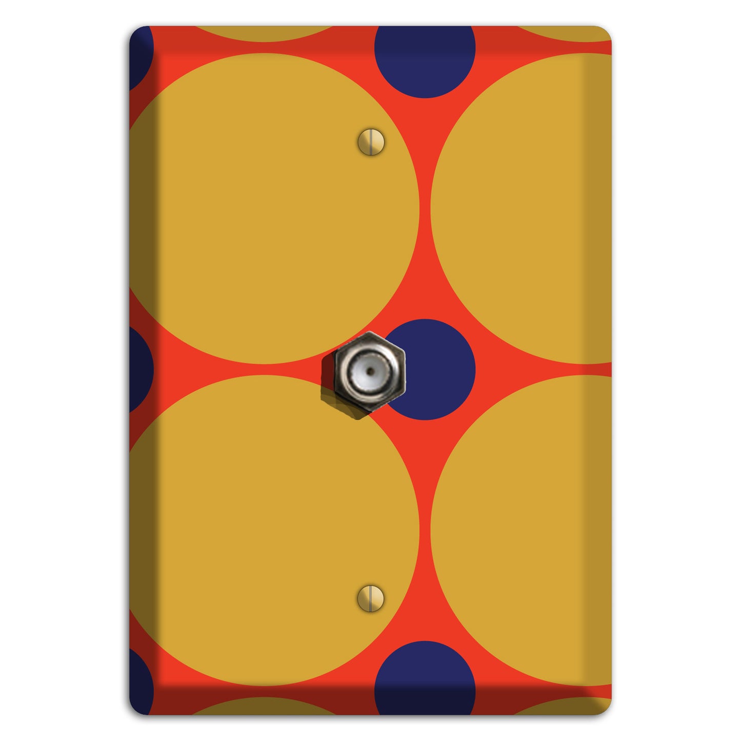 Red with Mustard and Blue Multi Tiled Large Dots Cable Wallplate