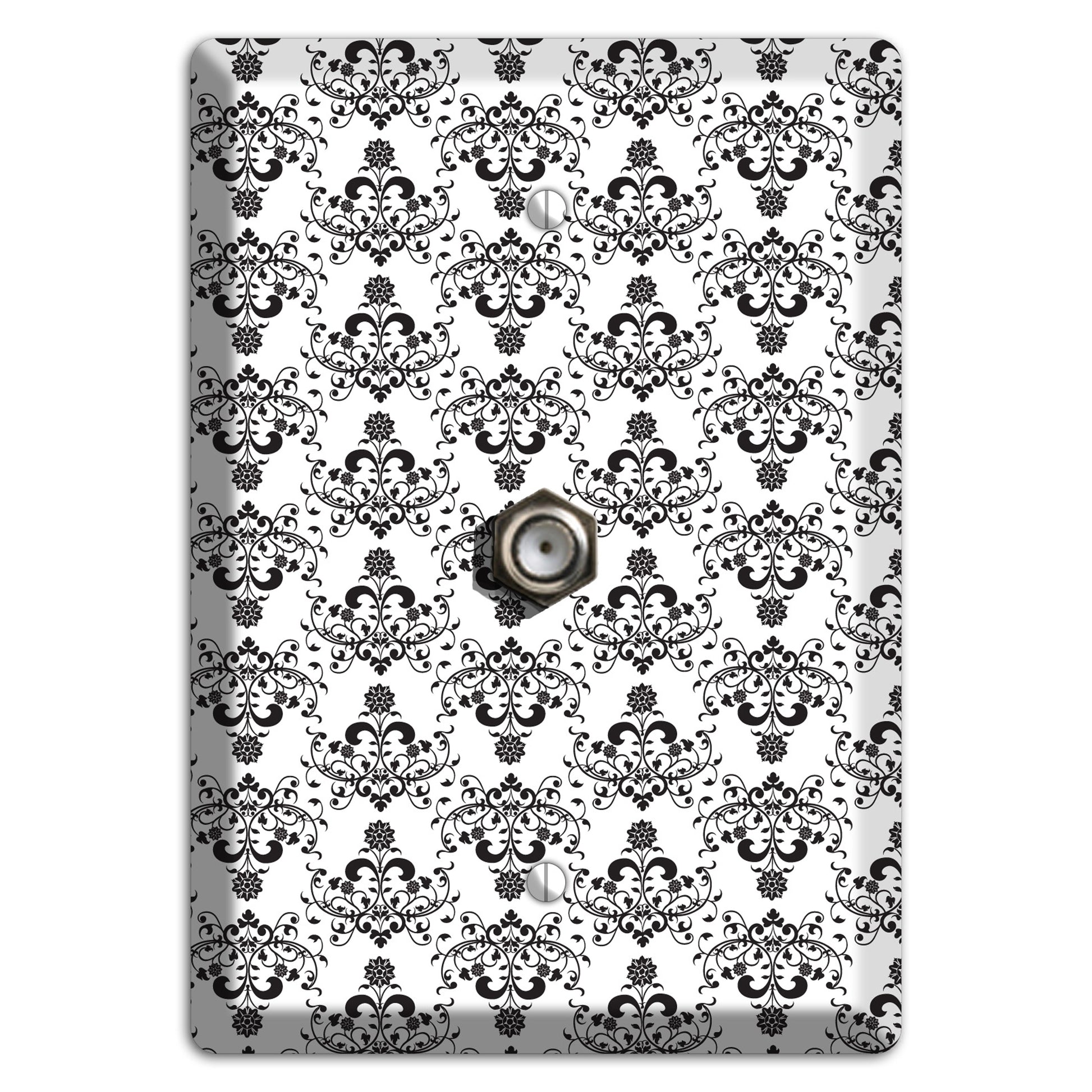 White with Black Cartouche Half Drop Cable Wallplate