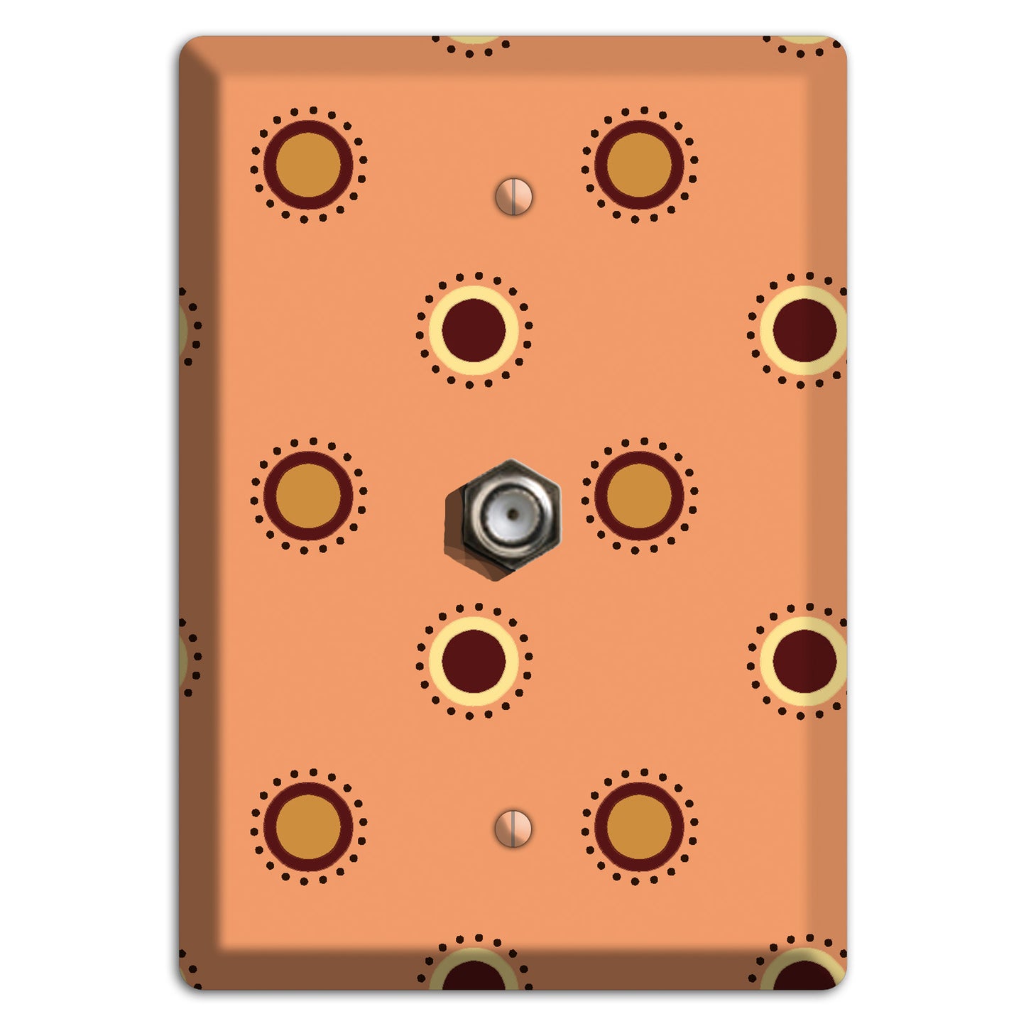 Coral with Multi Brown Suzani Dots Cable Wallplate