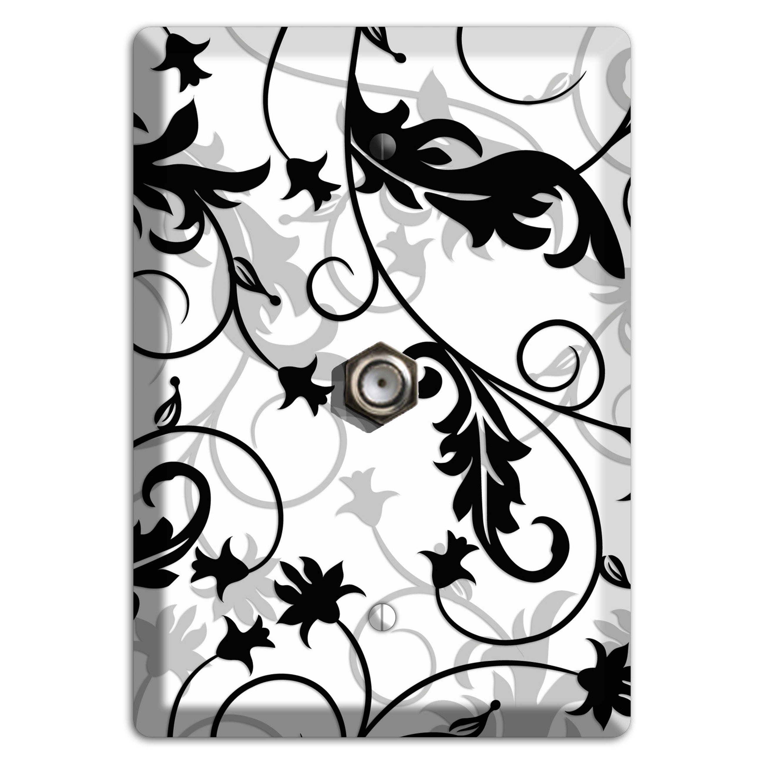 Black White and Grey Victorian Sprig Cable Wallplate