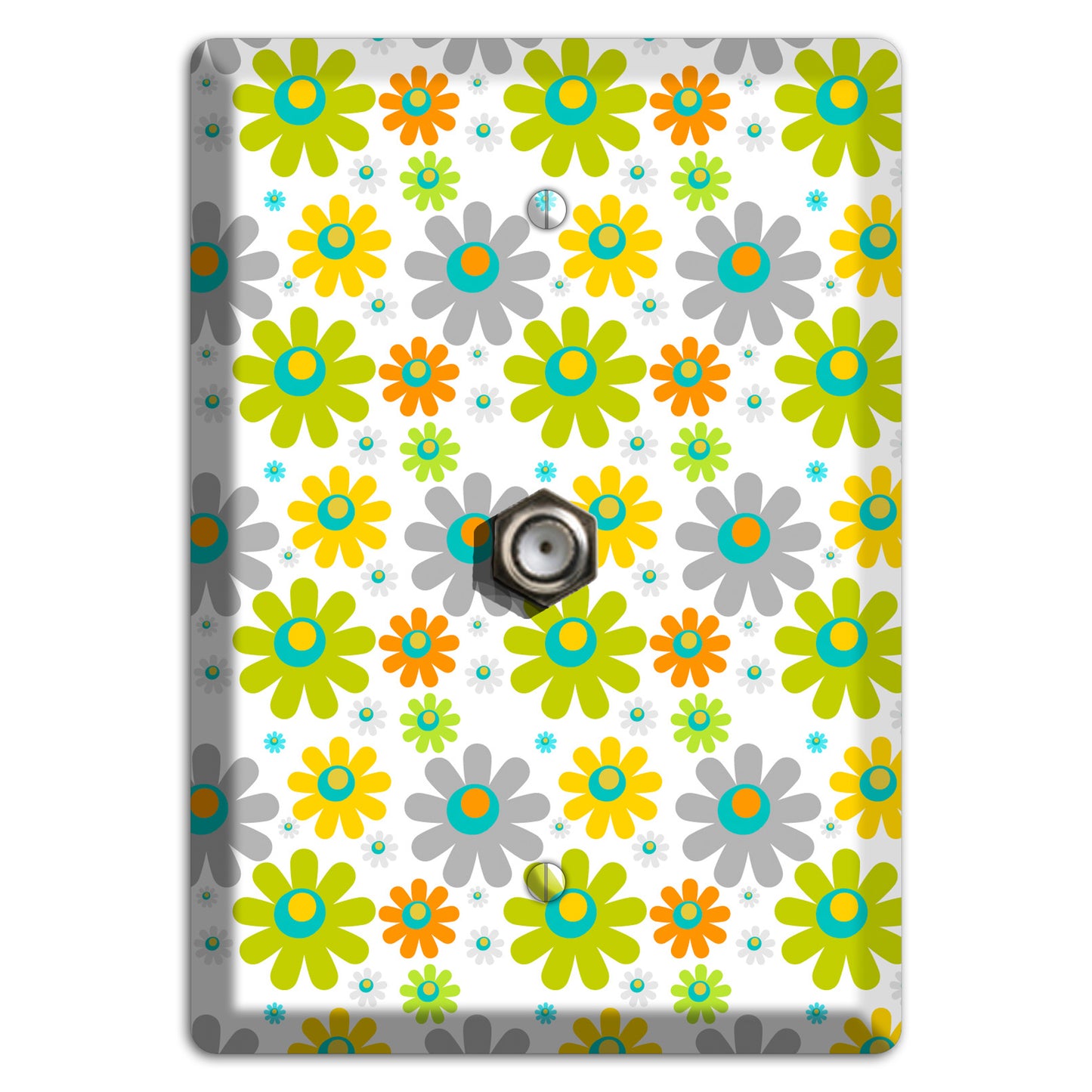 White and Yellow Flower Power Cable Wallplate