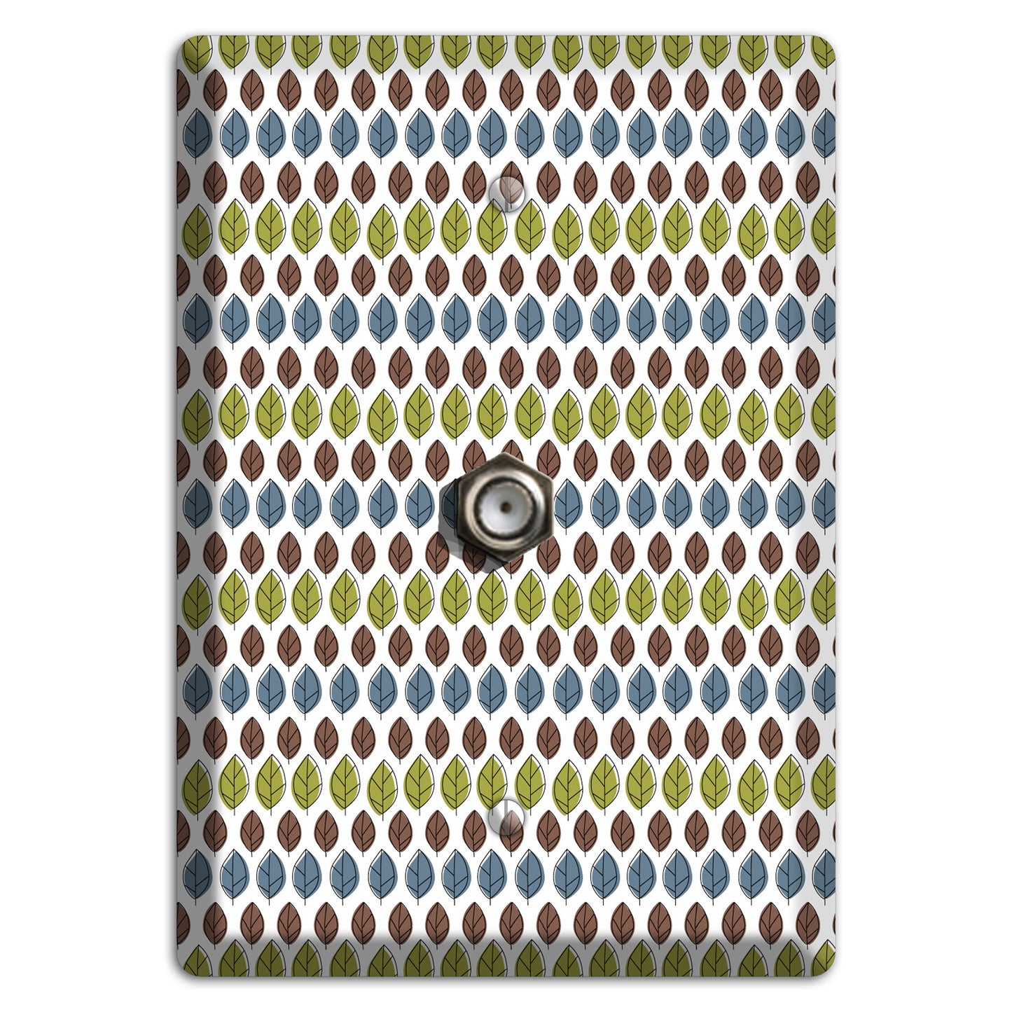 Sage Brown Dusty Blue Leaf Contour Cable Wallplate